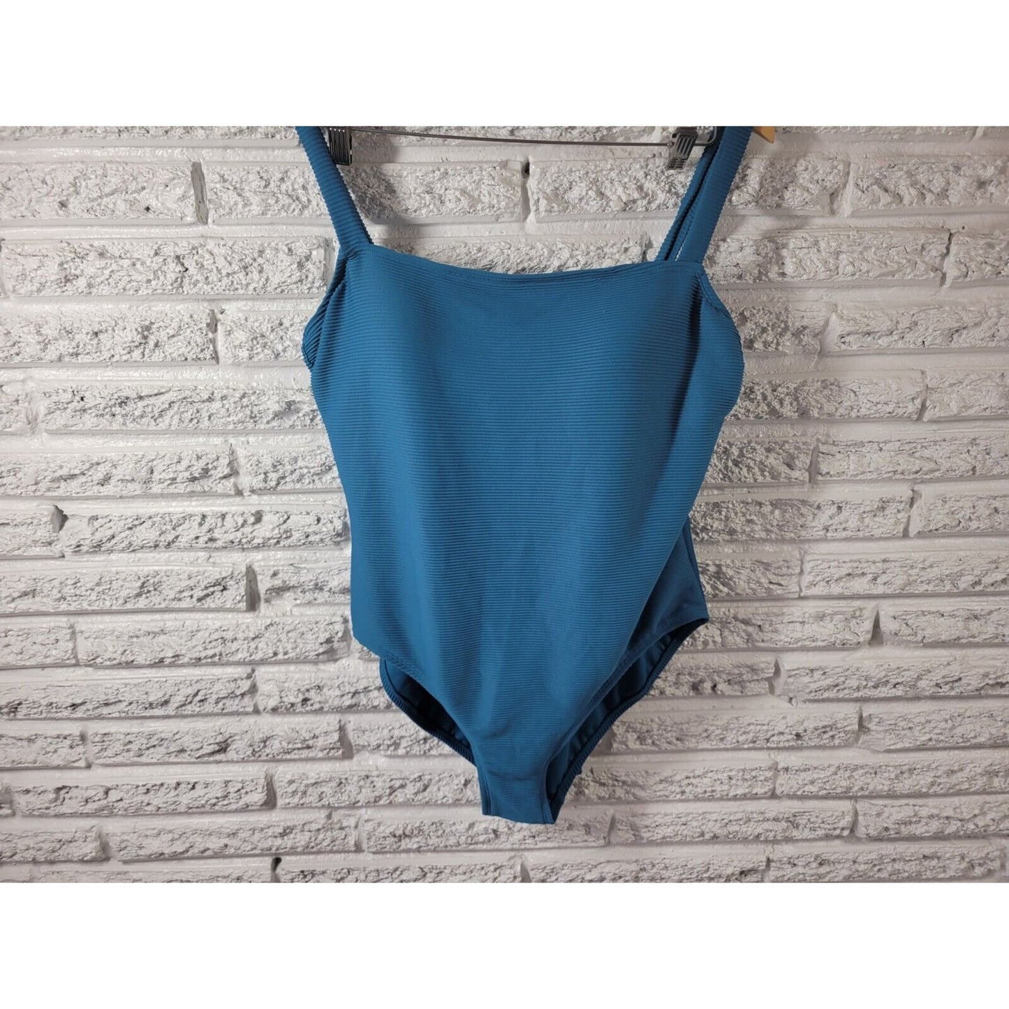 Kona Sol Womens Swimsuit Extra Large One Piece Blue Ribbed Bra Keyhole Back