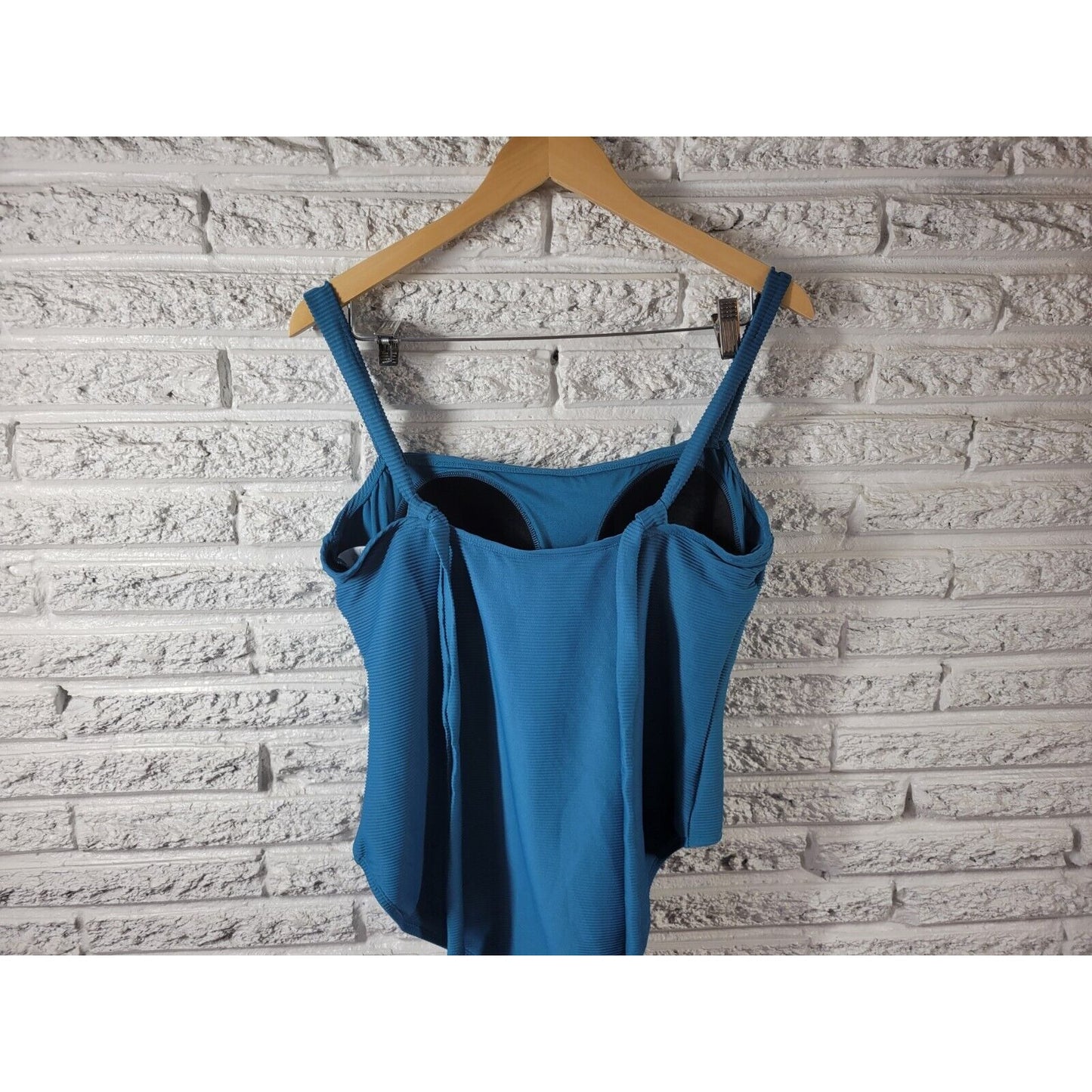 Kona Sol Womens Swimsuit Extra Large One Piece Blue Ribbed Bra Keyhole Back