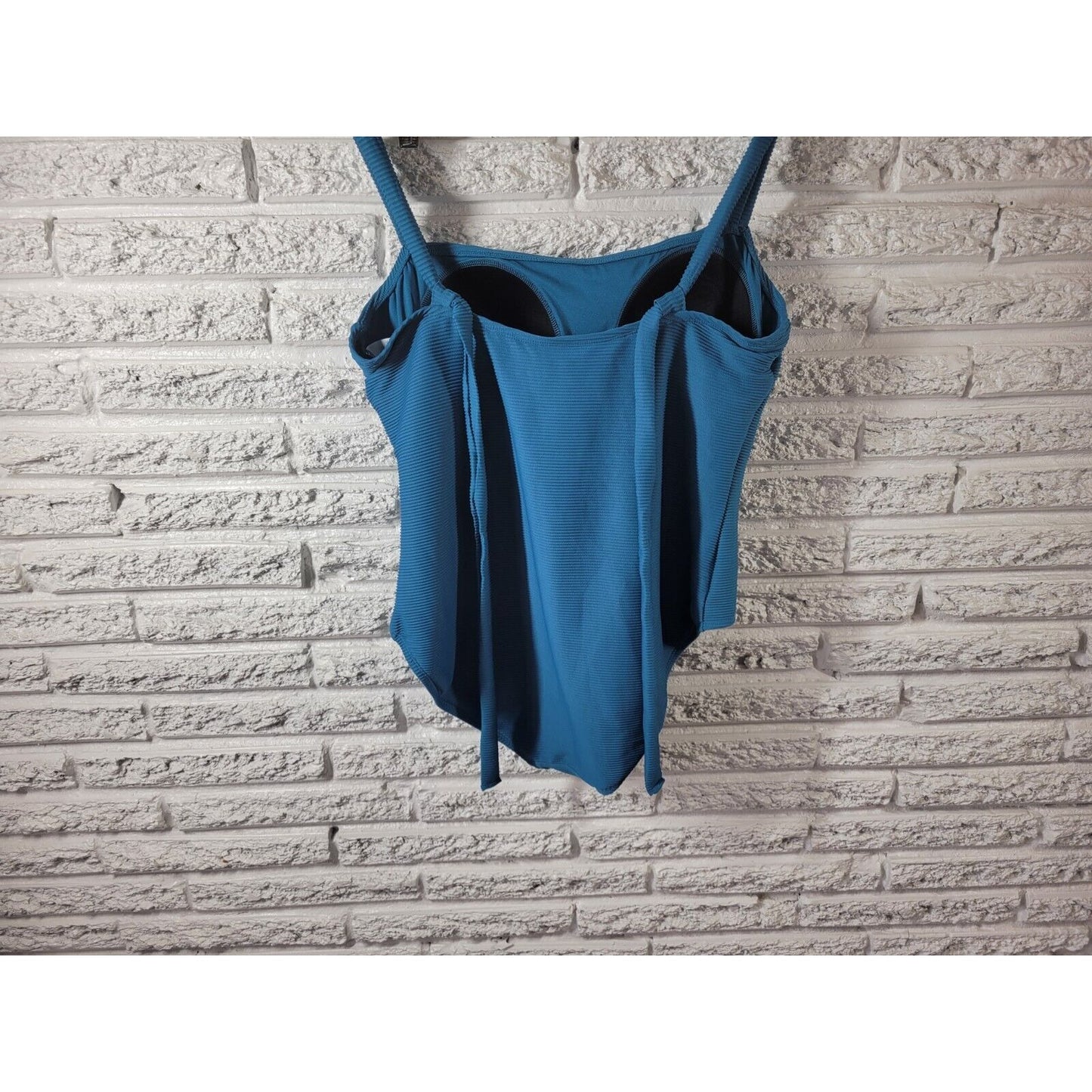 Kona Sol Womens Swimsuit Extra Large One Piece Blue Ribbed Bra Keyhole Back