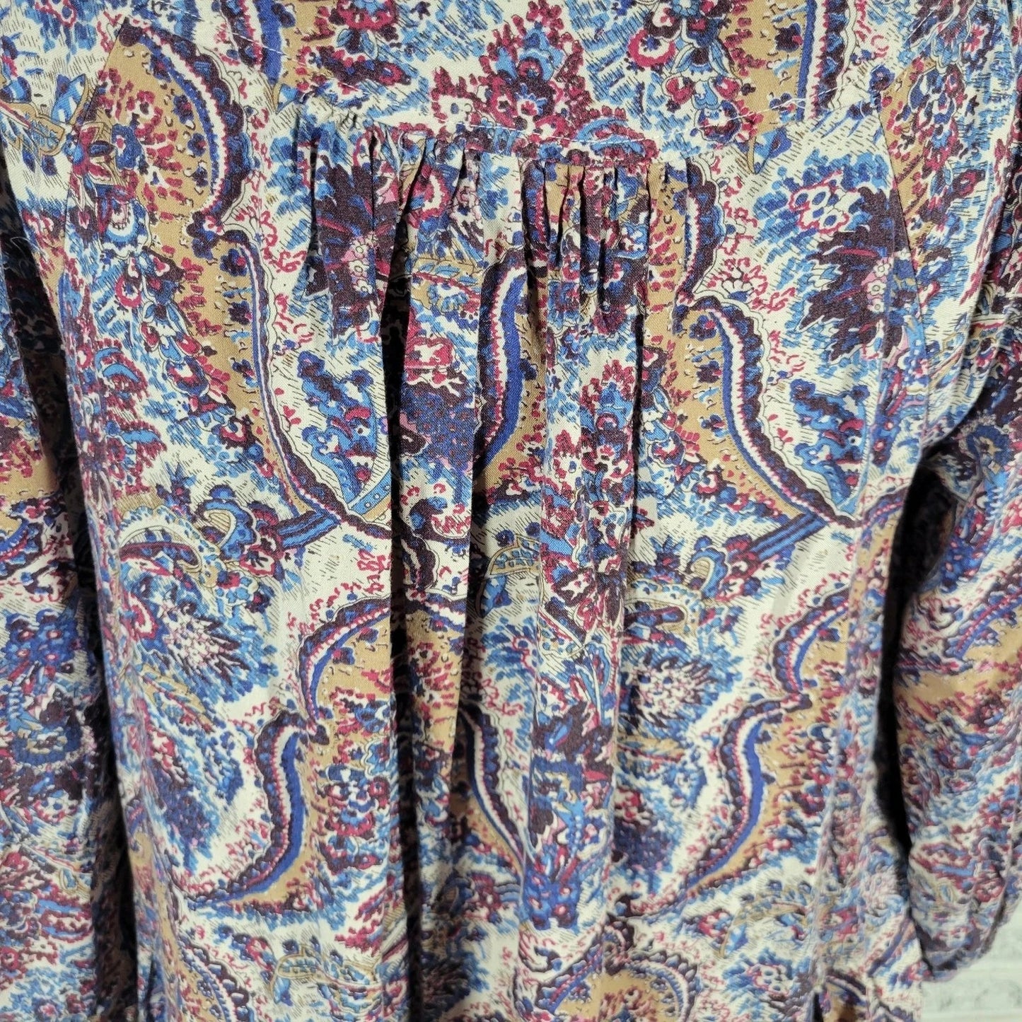 Chelsea & Theodore Women's 1X Button-Up Top Blouse Paisley Print 3/4 Sleeve