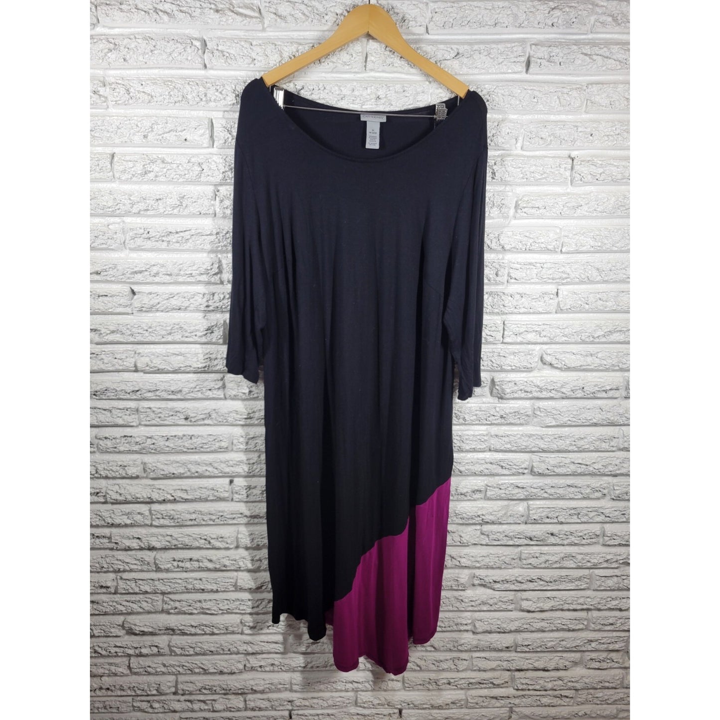Catherines Womens Dress 1X Plus Short Sleeve Purple Color Block Rayon Blend