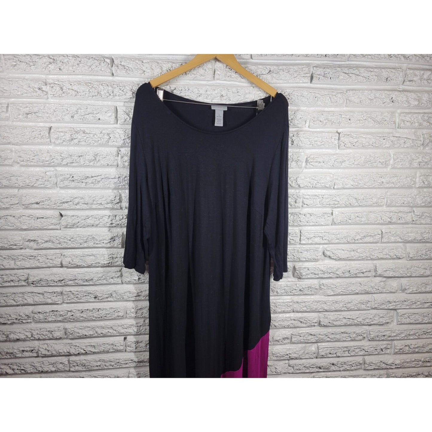 Catherines Womens Dress 1X Plus Short Sleeve Purple Color Block Rayon Blend