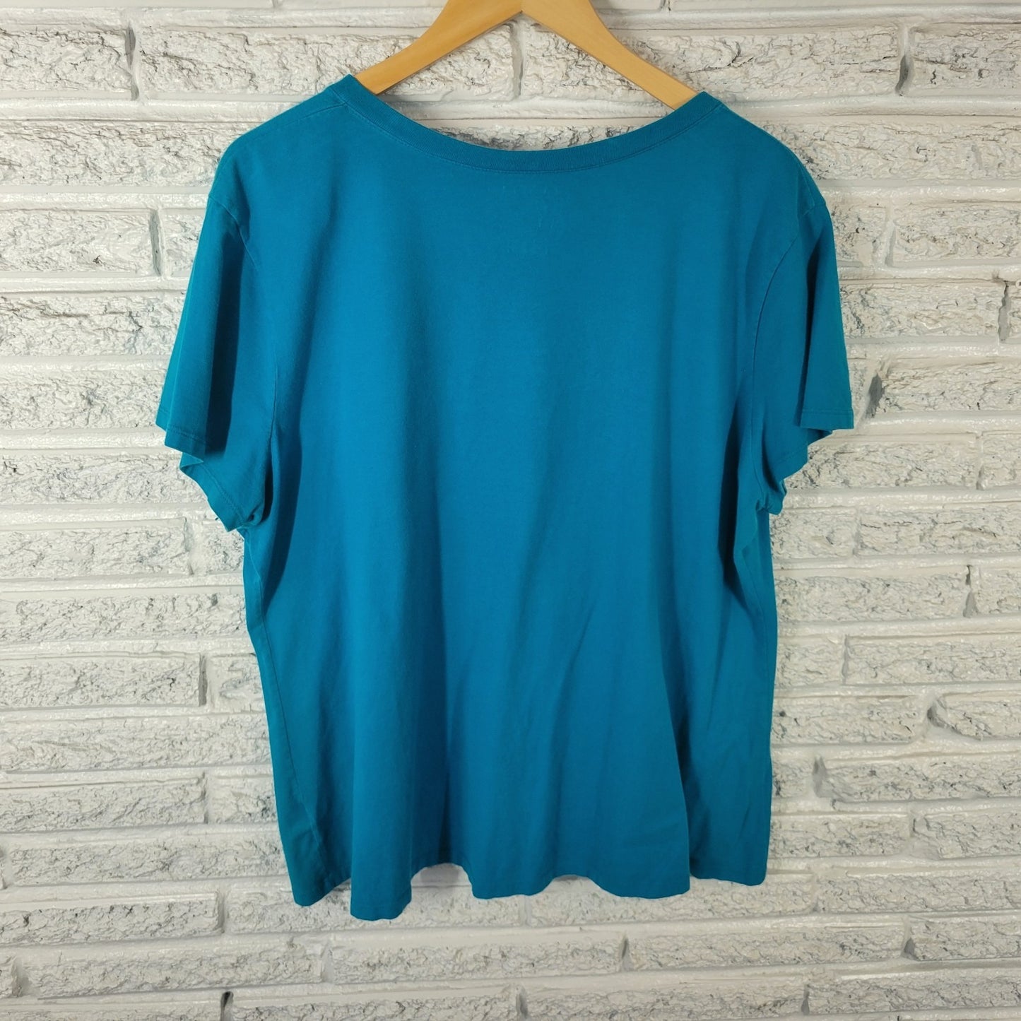 Just My Size Womens Top 2X Plus Tee Short Sleeve Blue Floral Glitter Cotton