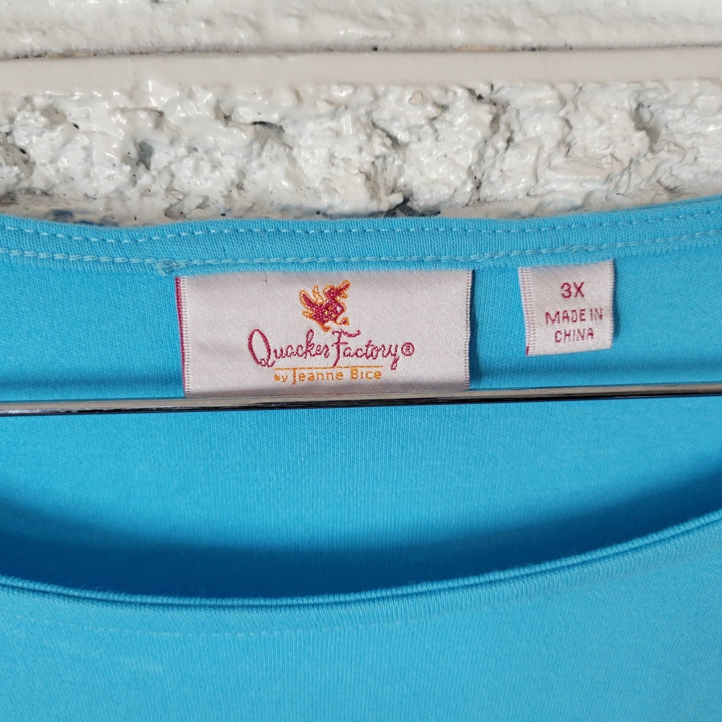 Quacker Factory Womens Top 3X Plus Tunic Roll Tab Sleeve Faux Pearls Blue