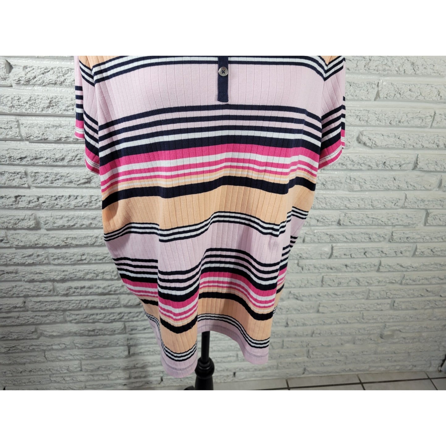 Croft Barrow Womens Top 2X Plus Tee Short Sleeve Pink Stripe Knit Cotton Blend