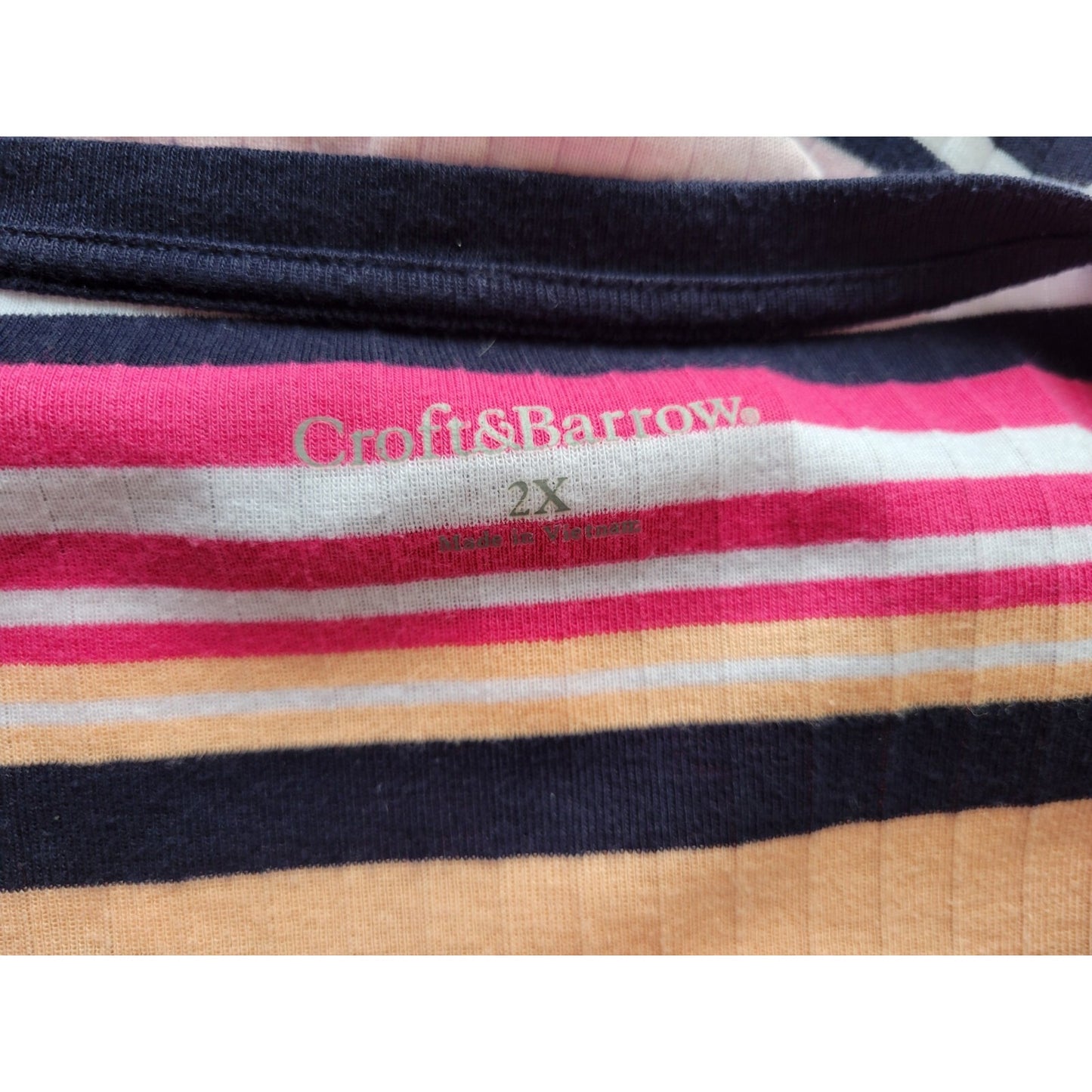 Croft Barrow Womens Top 2X Plus Tee Short Sleeve Pink Stripe Knit Cotton Blend