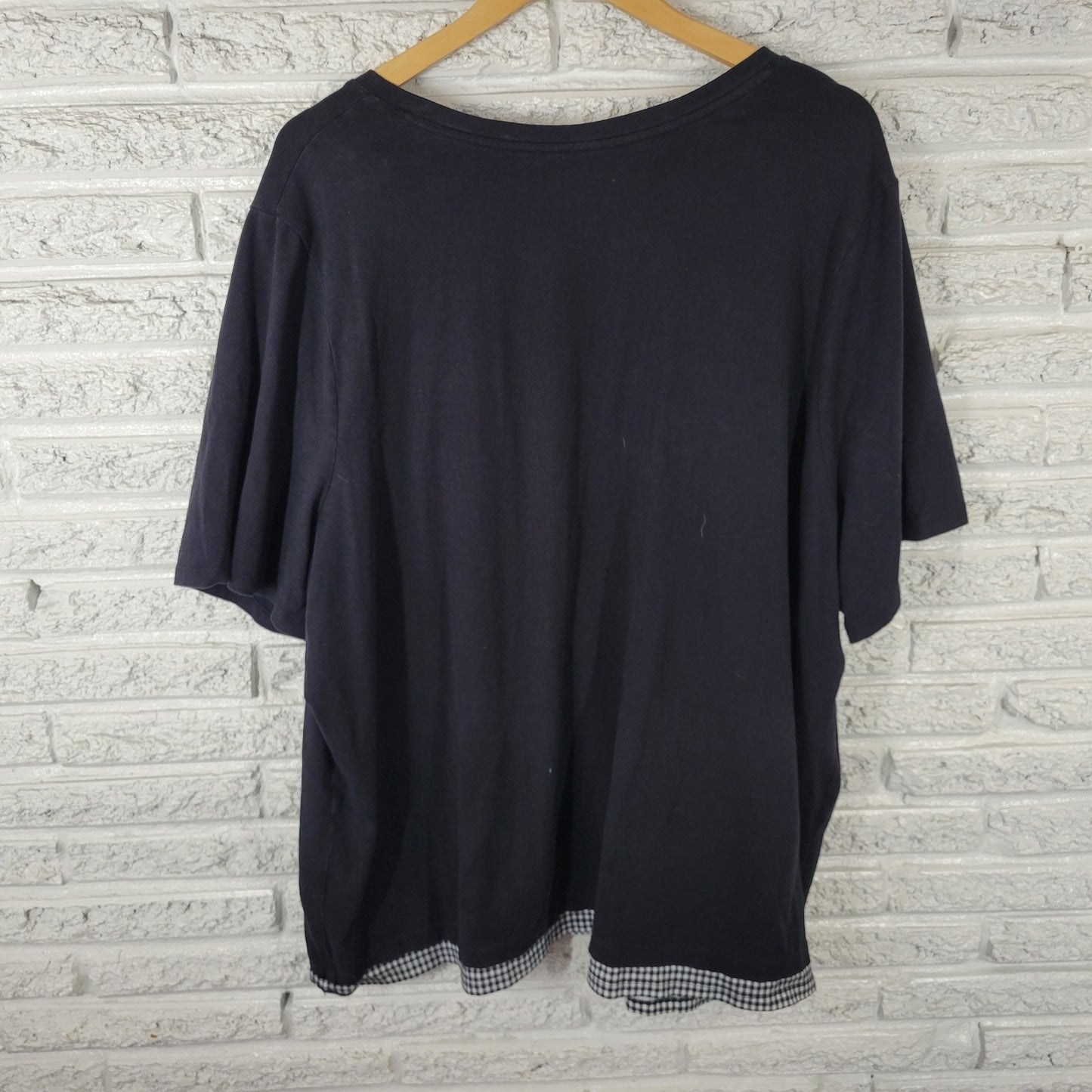 Catherines Suprema Womens Top 3X Plus Tunic Short Sleeves Black Deco Buttons