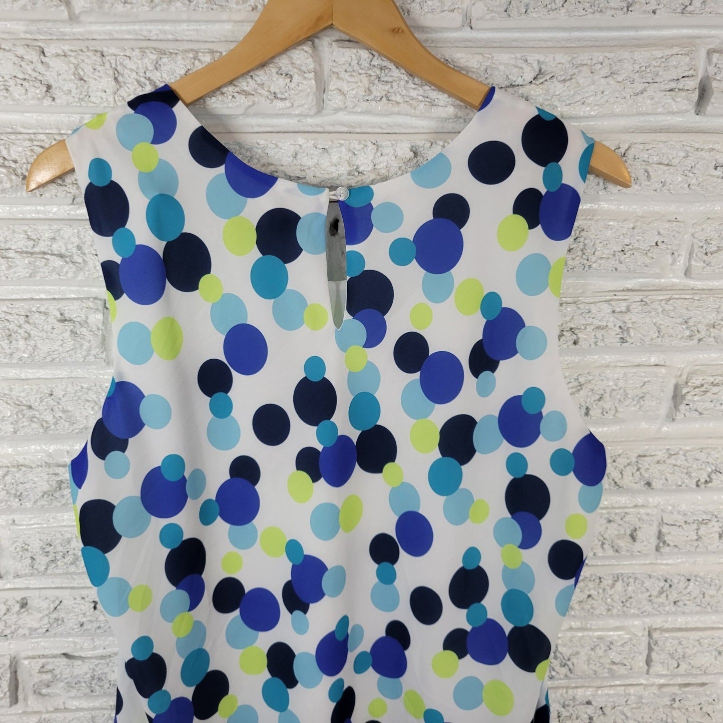 Chadwicks Women Top 1X Plus Tank Blue Green Polka Dots Lined Back Keyhole Office