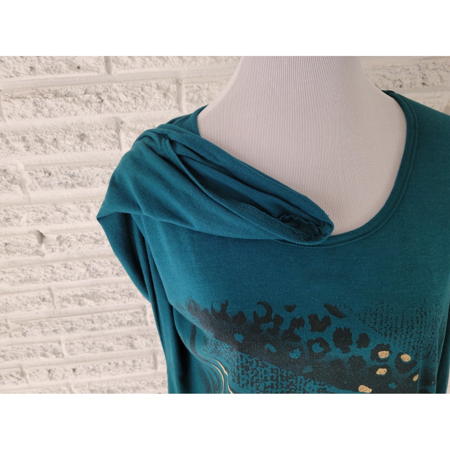Erica Brooke Women's 22 Plus Size Tunic Top Blouse Blue Geometric Ruched