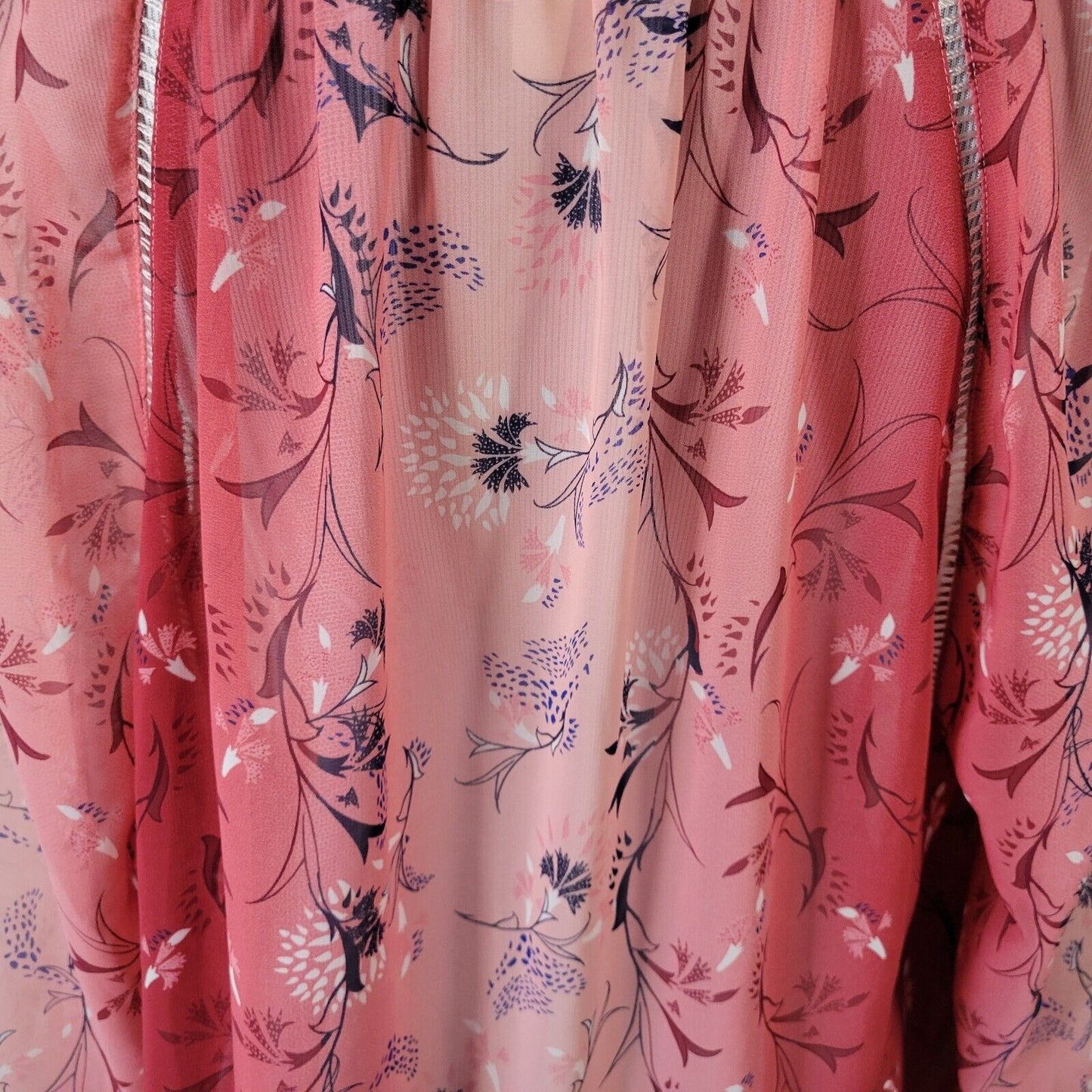 Style Co Womens Top Extra Large Long Sleeve Red Pink Floral Crochet Trim Sheer