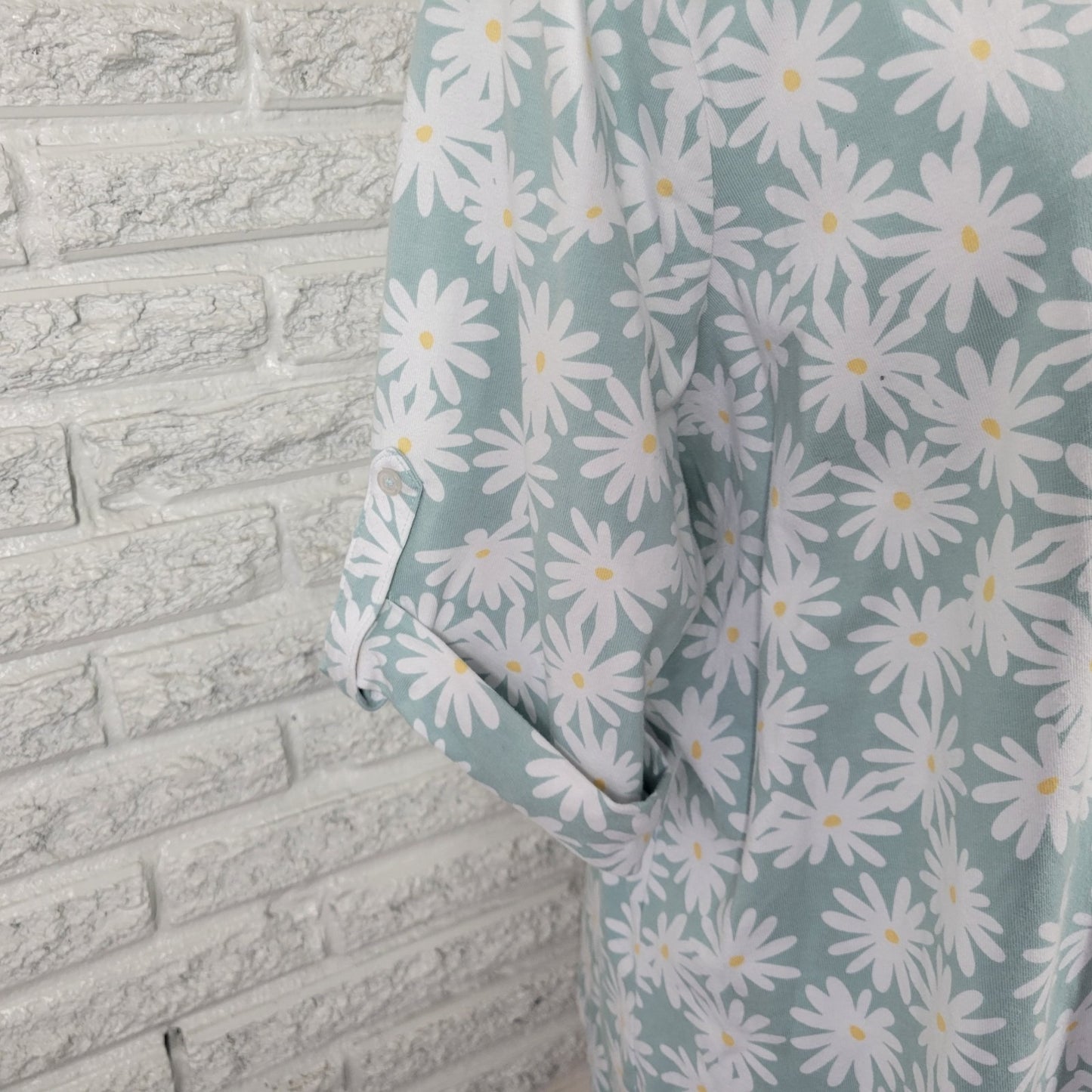 Denim Co Women Top 2X Plus Tee Short Sleeve Blue Daisies Cotton Blend Knit Comfy