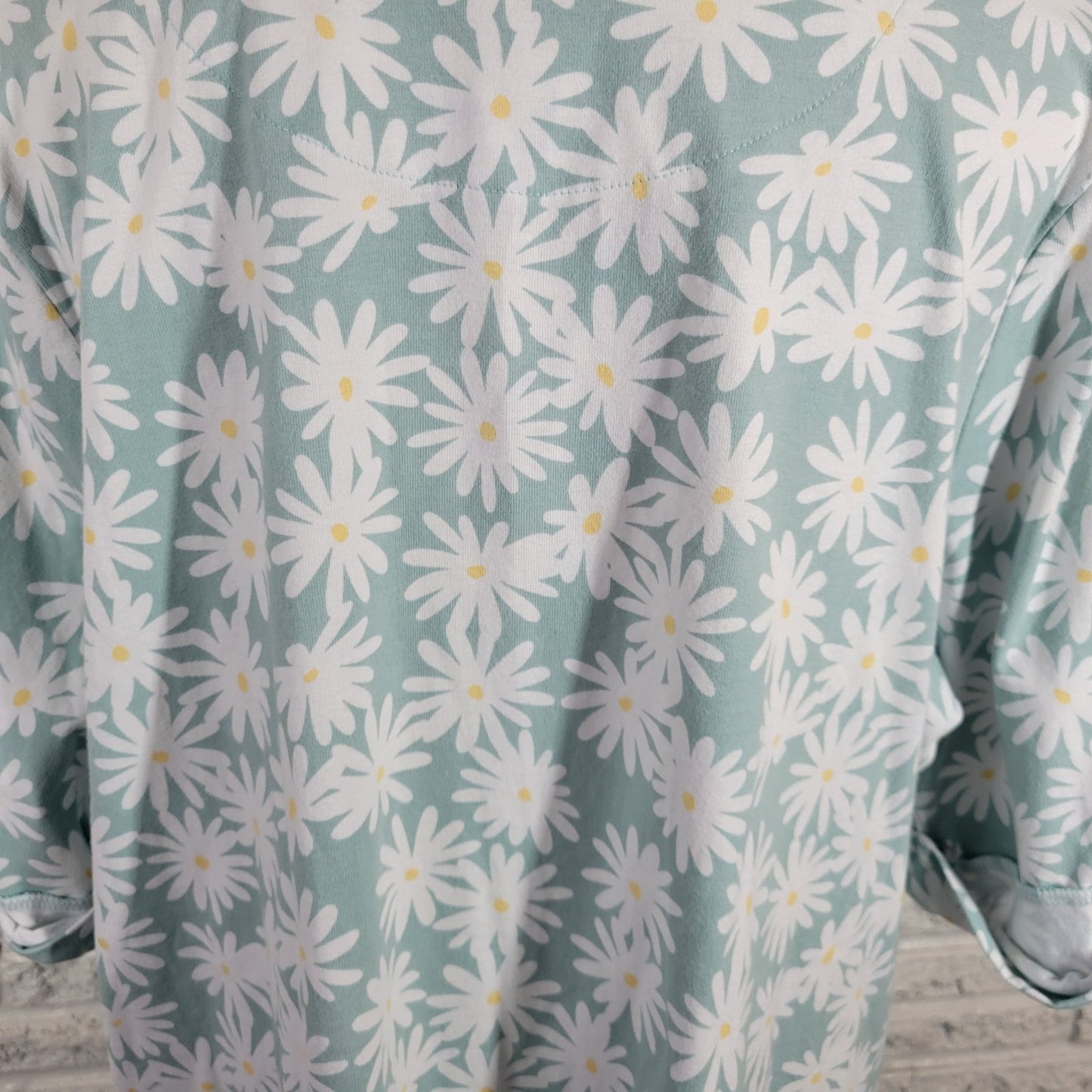 Denim Co Women Top 2X Plus Tee Short Sleeve Blue Daisies Cotton Blend Knit Comfy