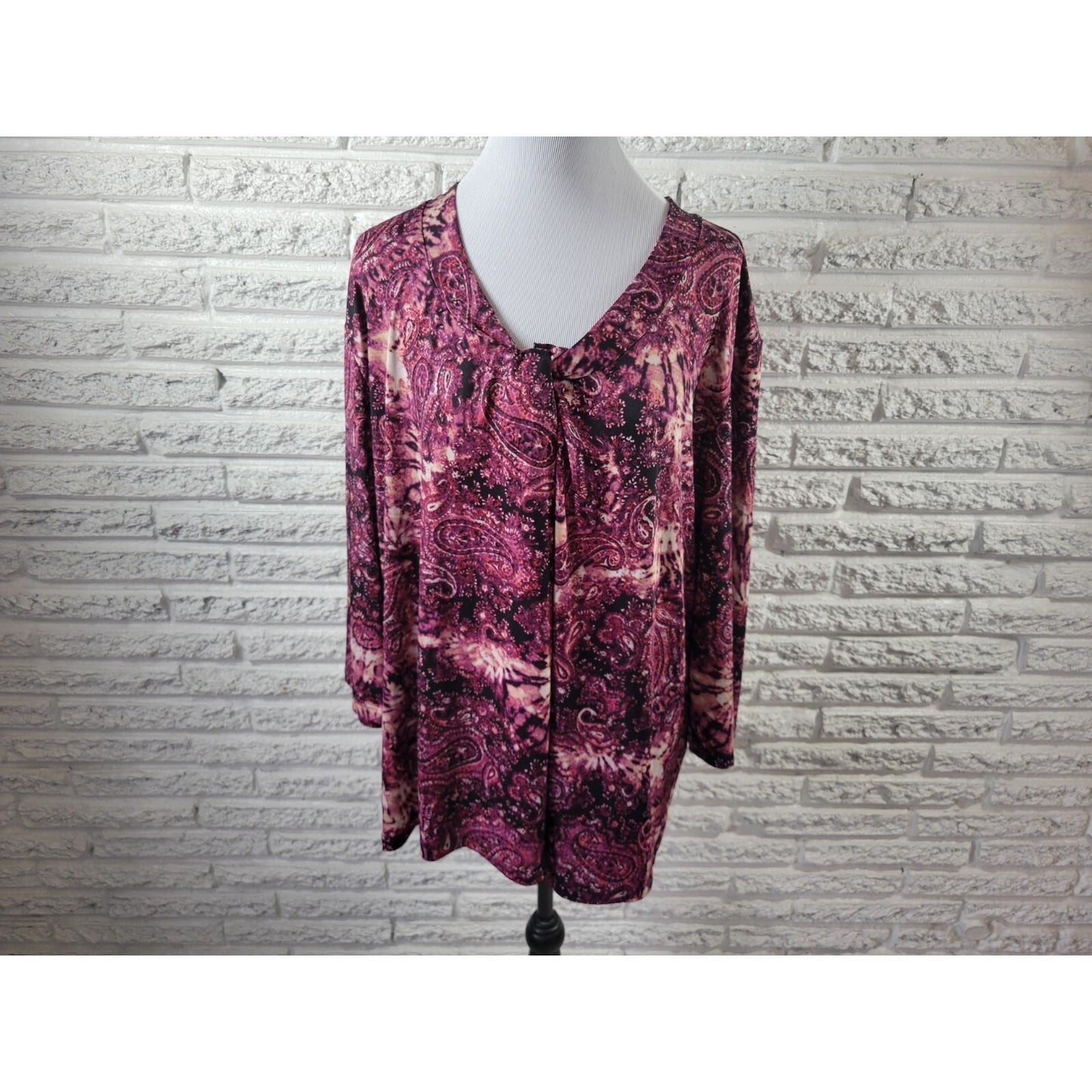 Studio Salon Womens Top 3X Plus 3/4 Sleeve Purple Paisley Poly Blend Career