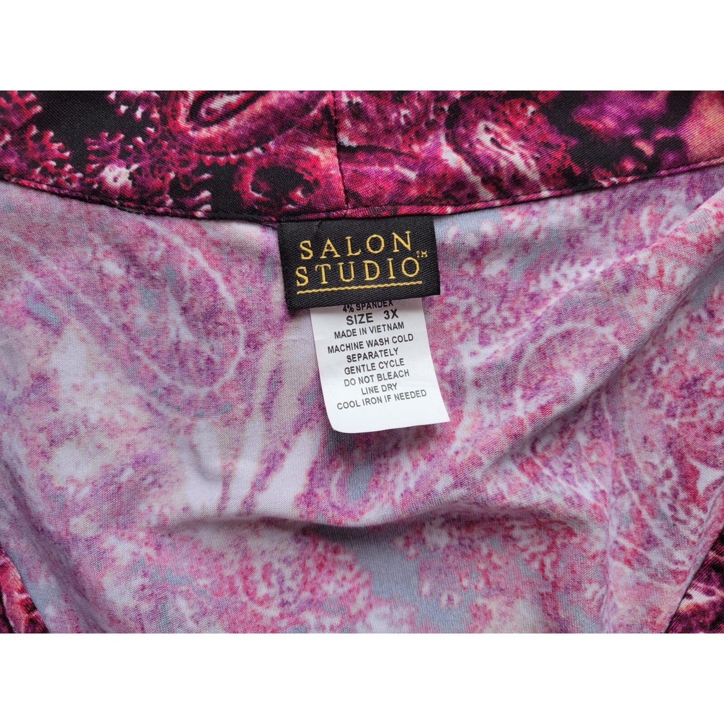 Studio Salon Womens Top 3X Plus 3/4 Sleeve Purple Paisley Poly Blend Career