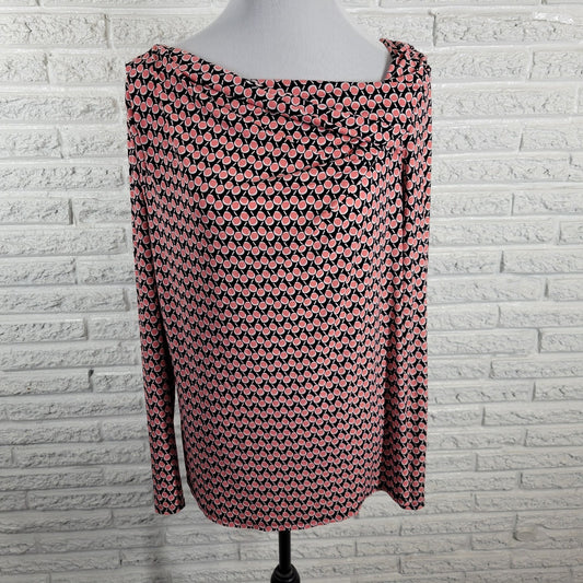 Liz Claiborne Womens XL Blouse Top Black Pink Geometric Draped Boat Neck Stretch