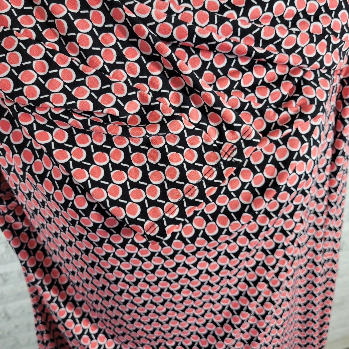Liz Claiborne Womens XL Blouse Top Black Pink Geometric Draped Boat Neck Stretch
