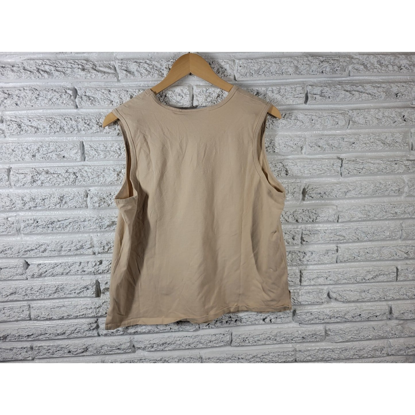 Susan Graver QVC Womens Top 1X Plus Sleeveless Beige Cotton Blend Career Casual