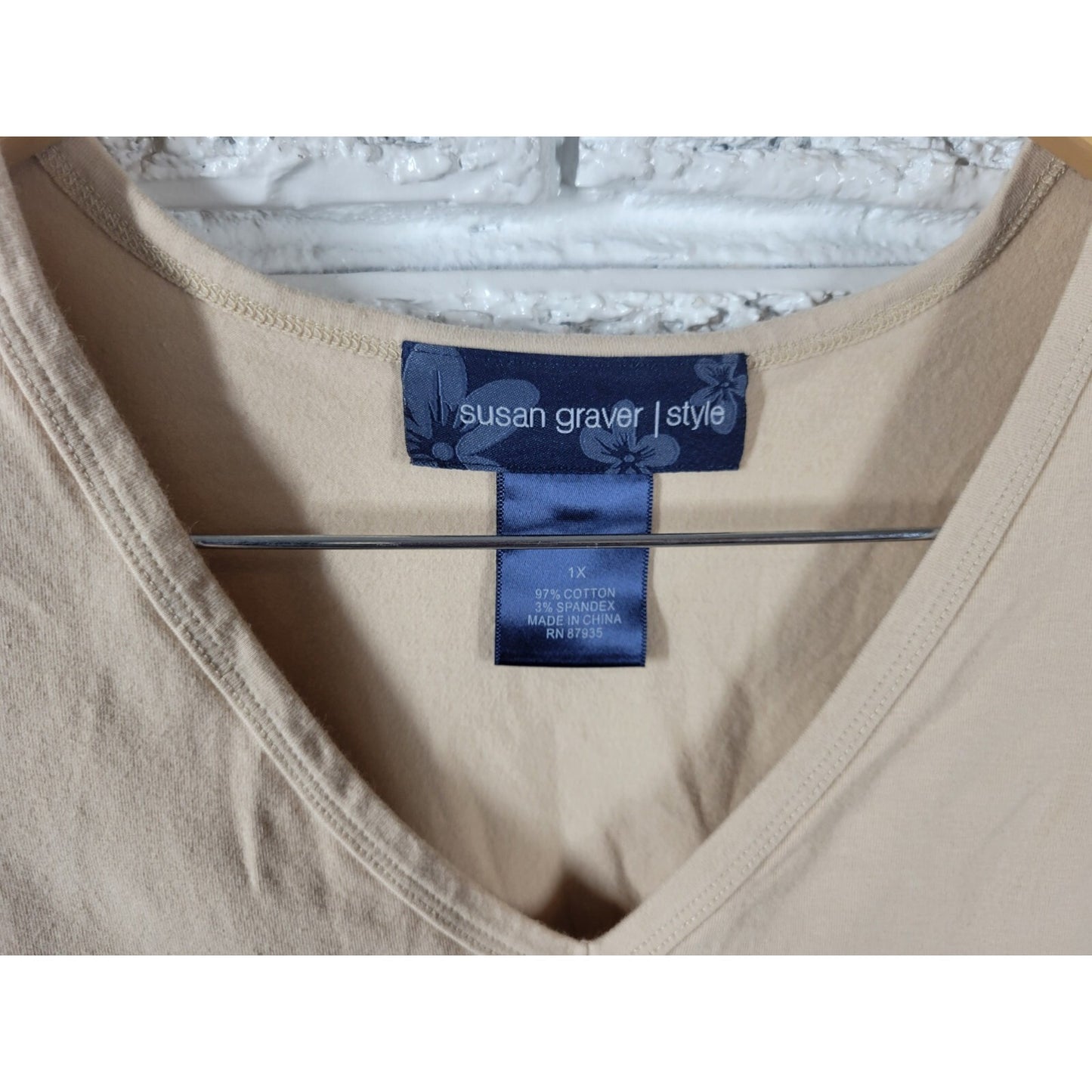 Susan Graver QVC Womens Top 1X Plus Sleeveless Beige Cotton Blend Career Casual