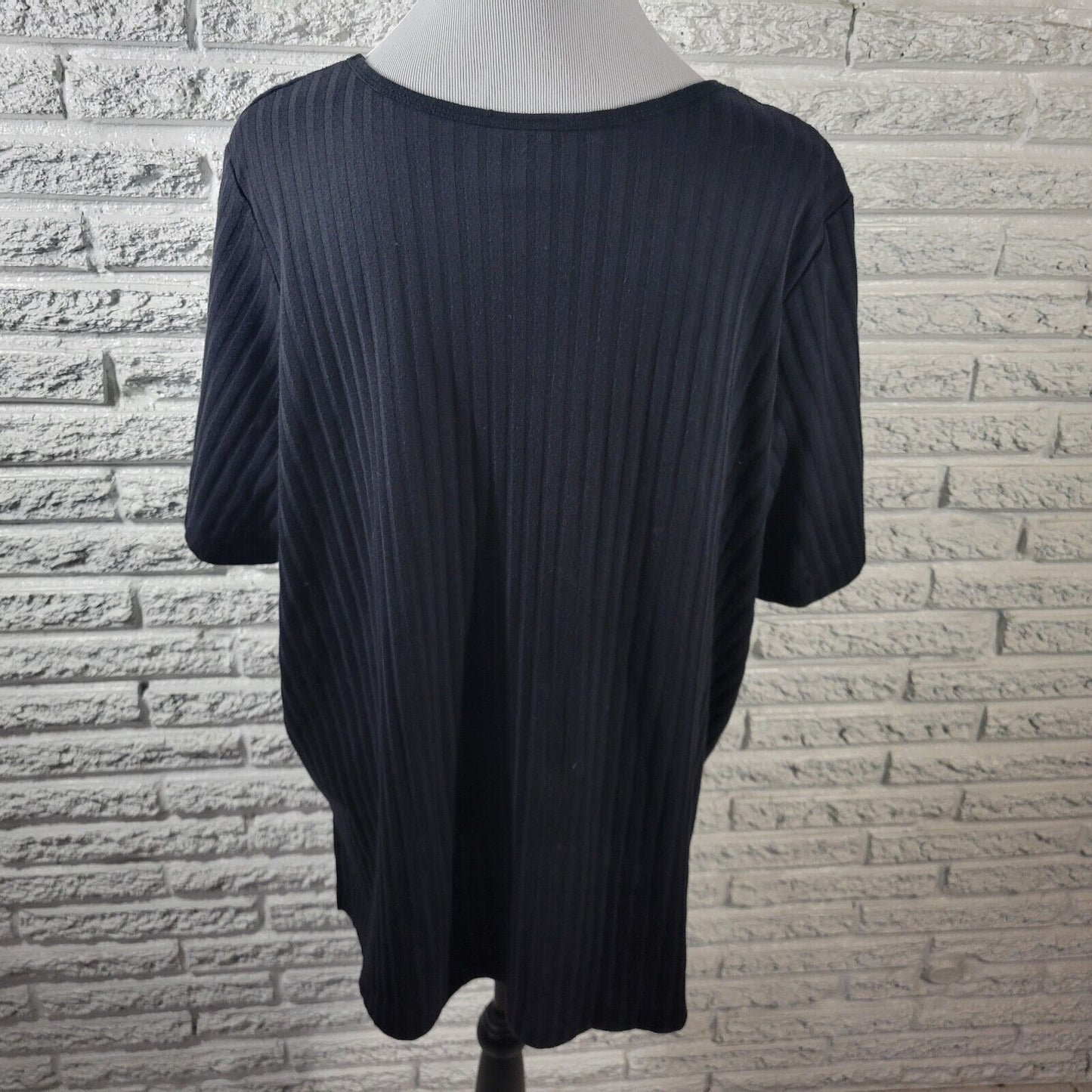 Roamans Womens Top 1X Plus Short Sleeve Black Knit Poly Blend Comfy Casual
