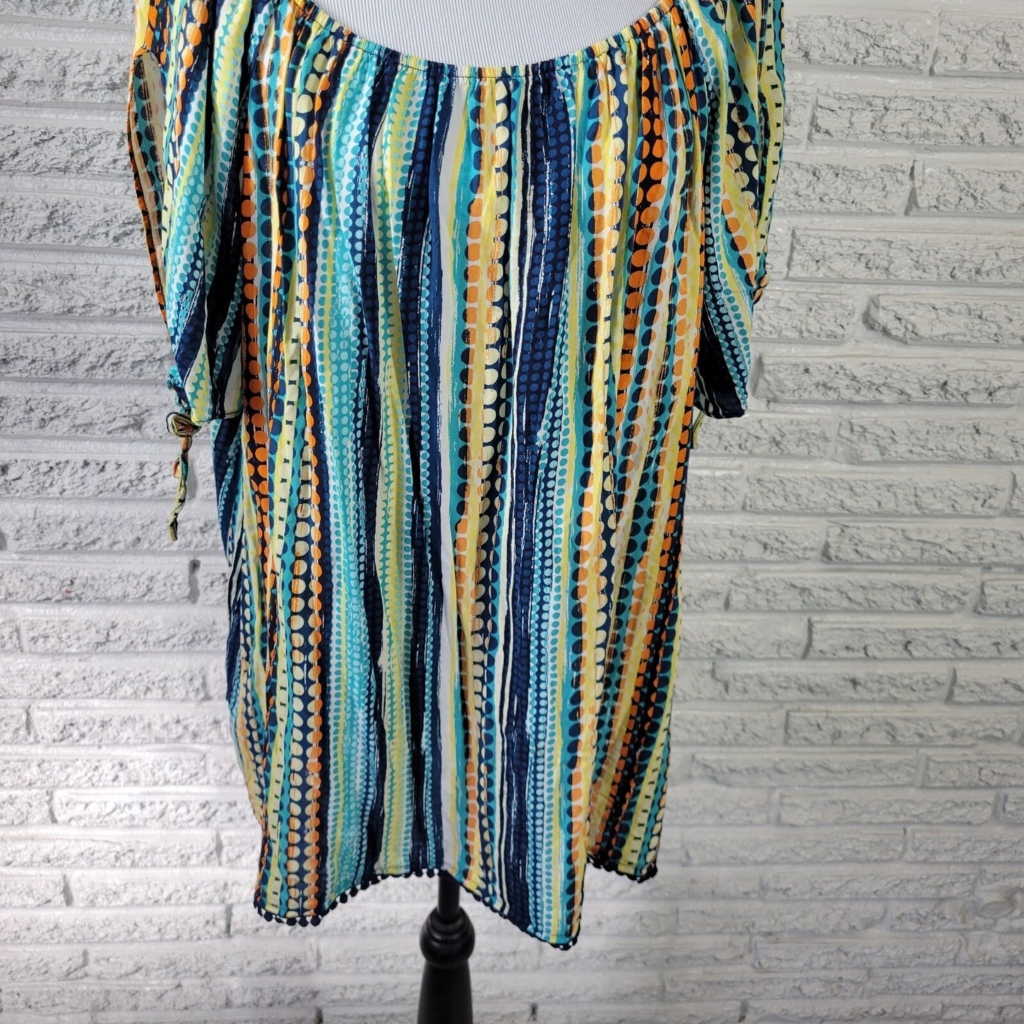 Cato Women's 18W/20W Blue Geometric Off Shoulder Short Sleeve Blouse Top Ric Rac
