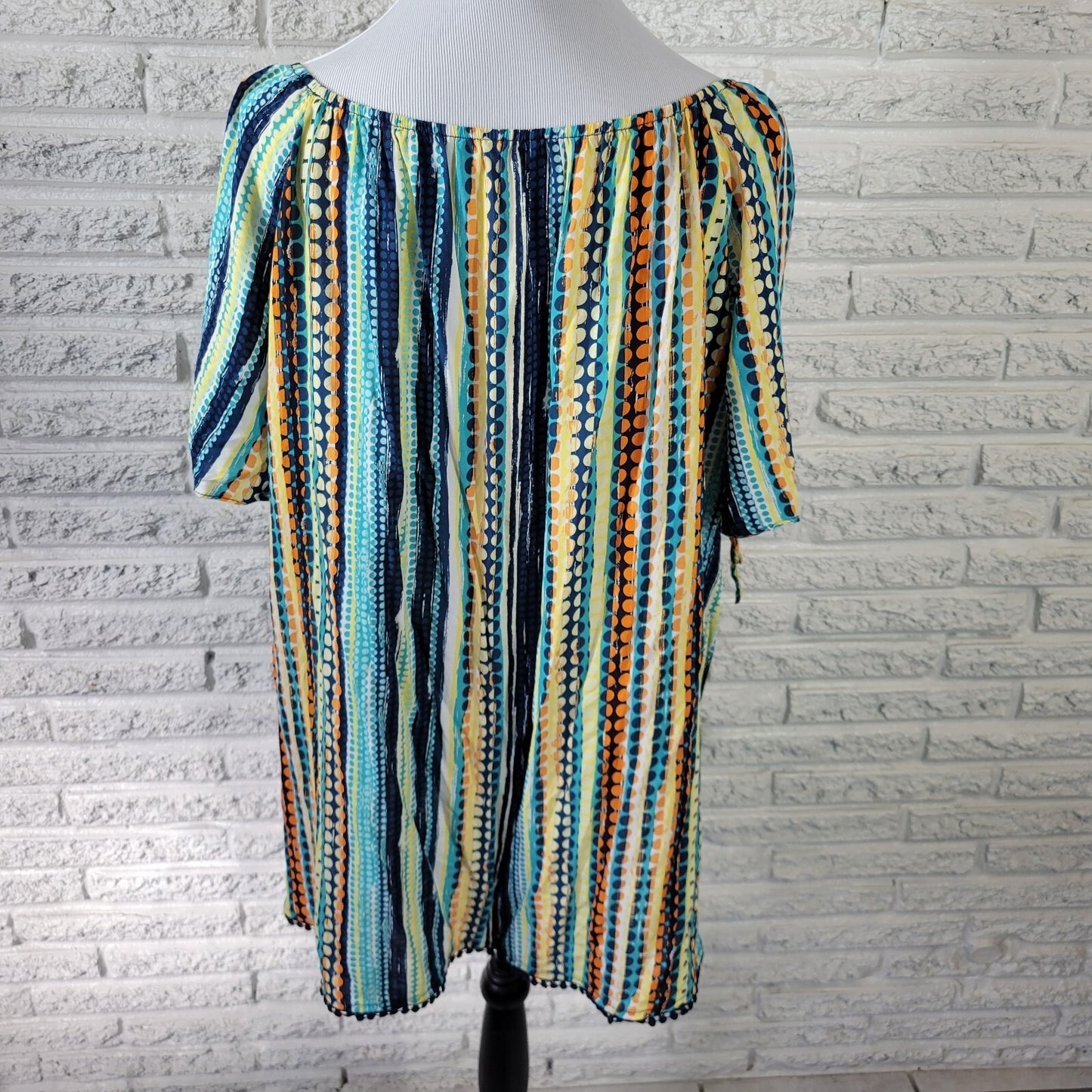 Cato Women's 18W/20W Blue Geometric Off Shoulder Short Sleeve Blouse Top Ric Rac
