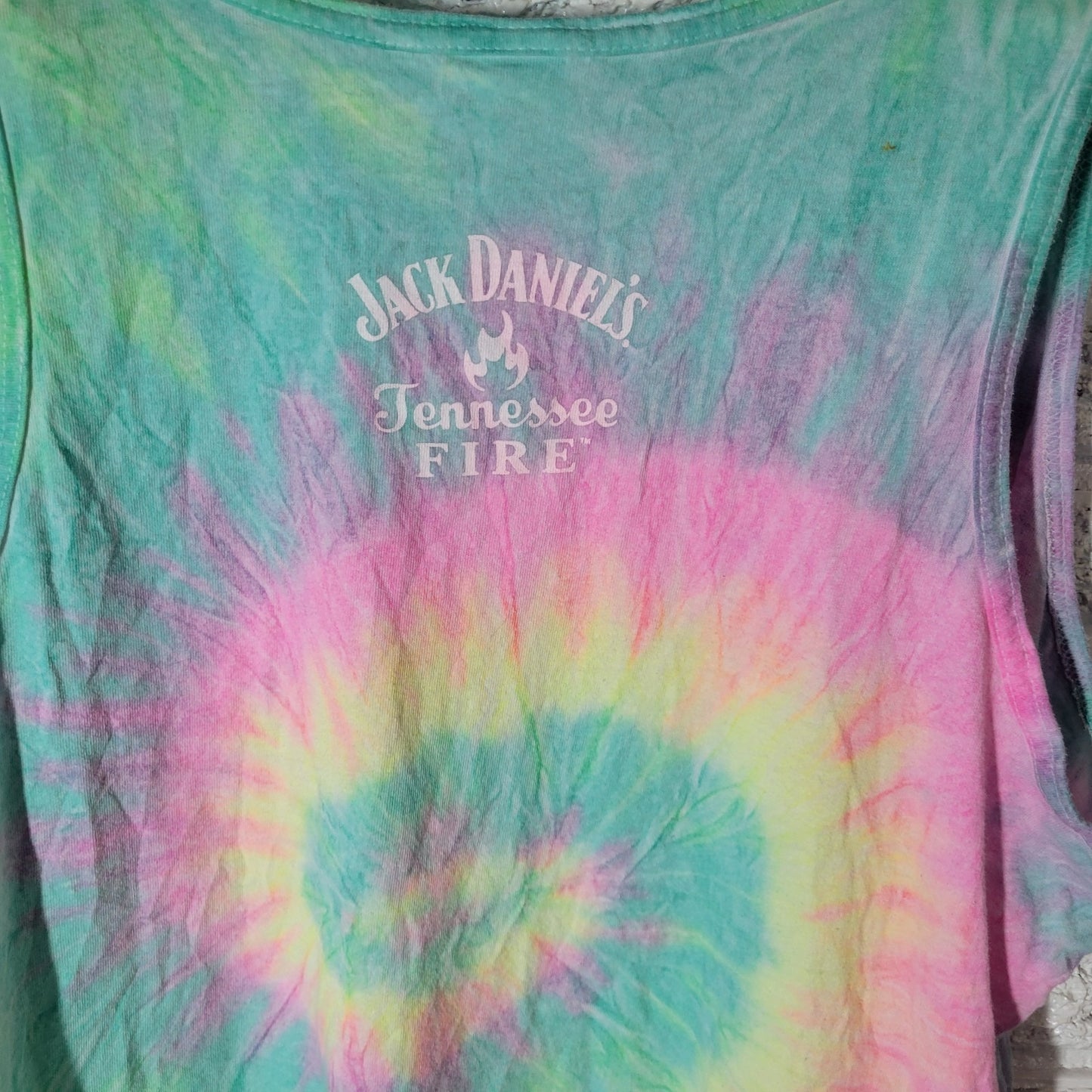 Colortone Women Top XL Tank Jack Daniels Tennessee Fire Blue Tie Dye Lightweight