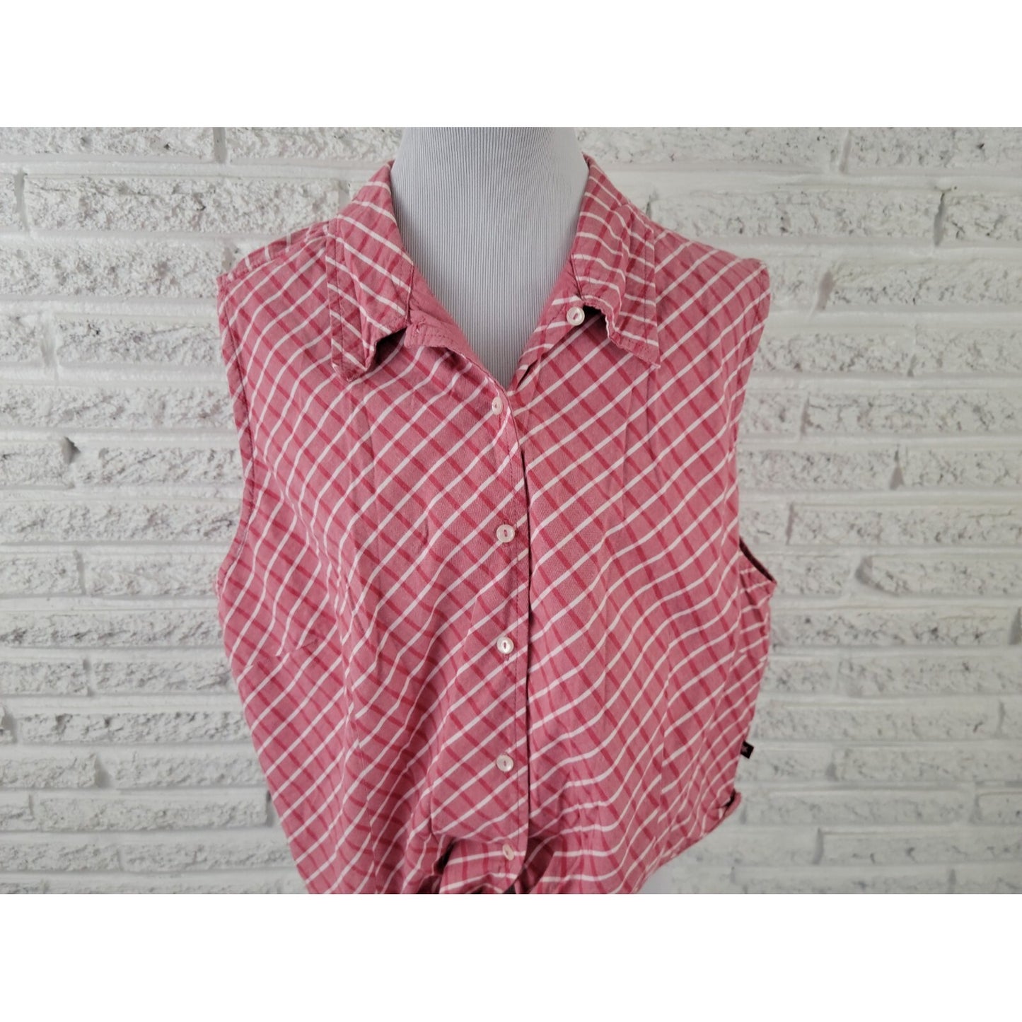 Faded Glory Womens Shirt 22W 24W Button Up Collar Red Plaid Tied Front Casual