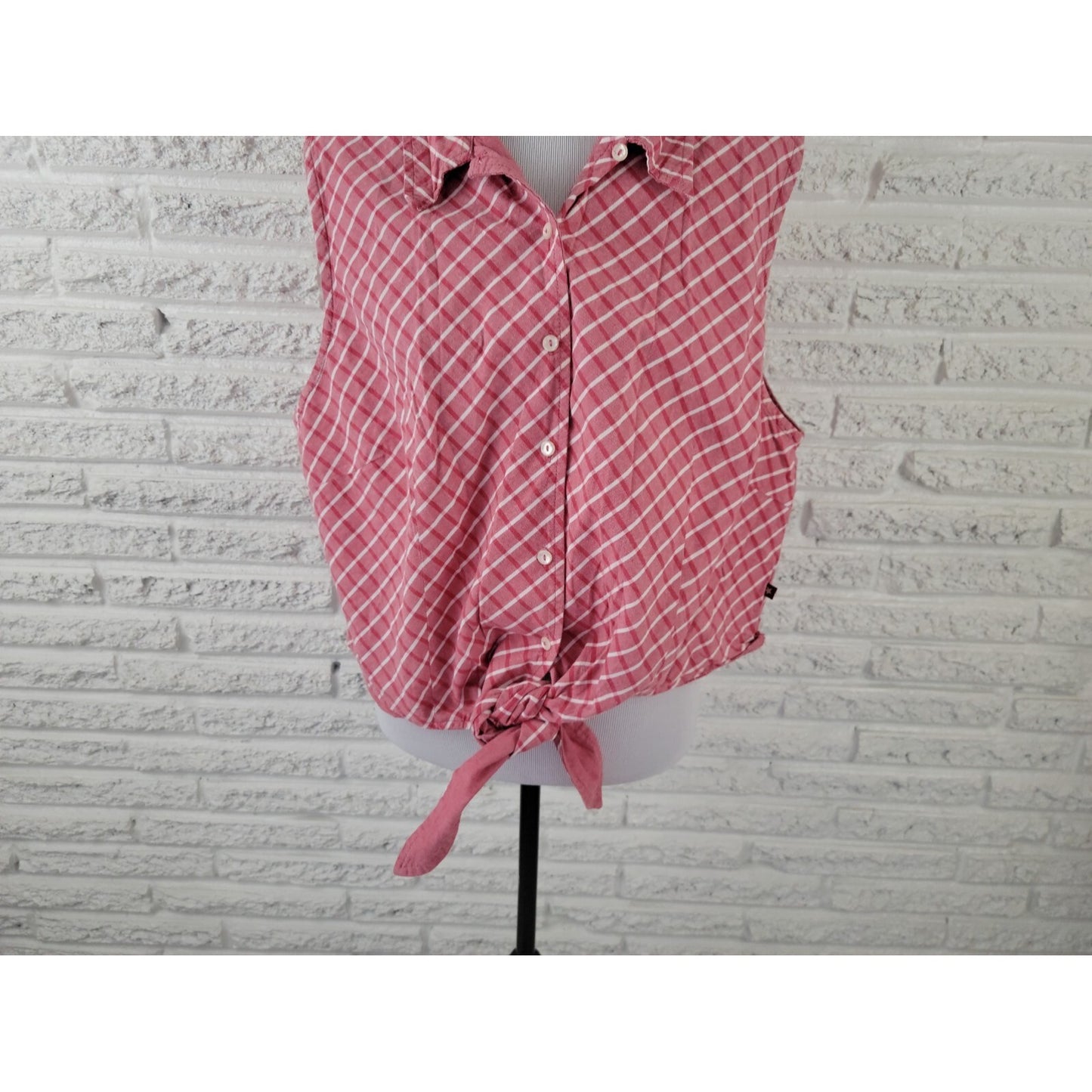 Faded Glory Womens Shirt 22W 24W Button Up Collar Red Plaid Tied Front Casual