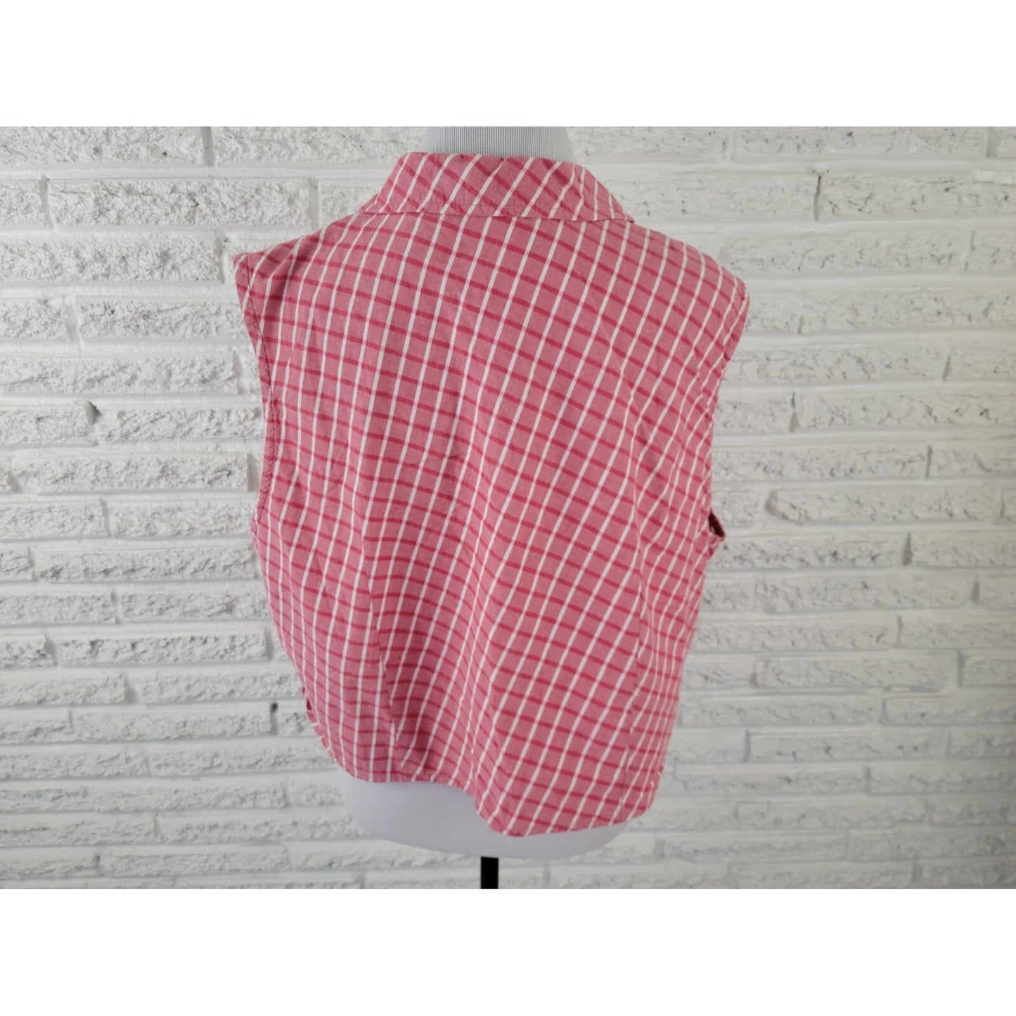 Faded Glory Womens Shirt 22W 24W Button Up Collar Red Plaid Tied Front Casual