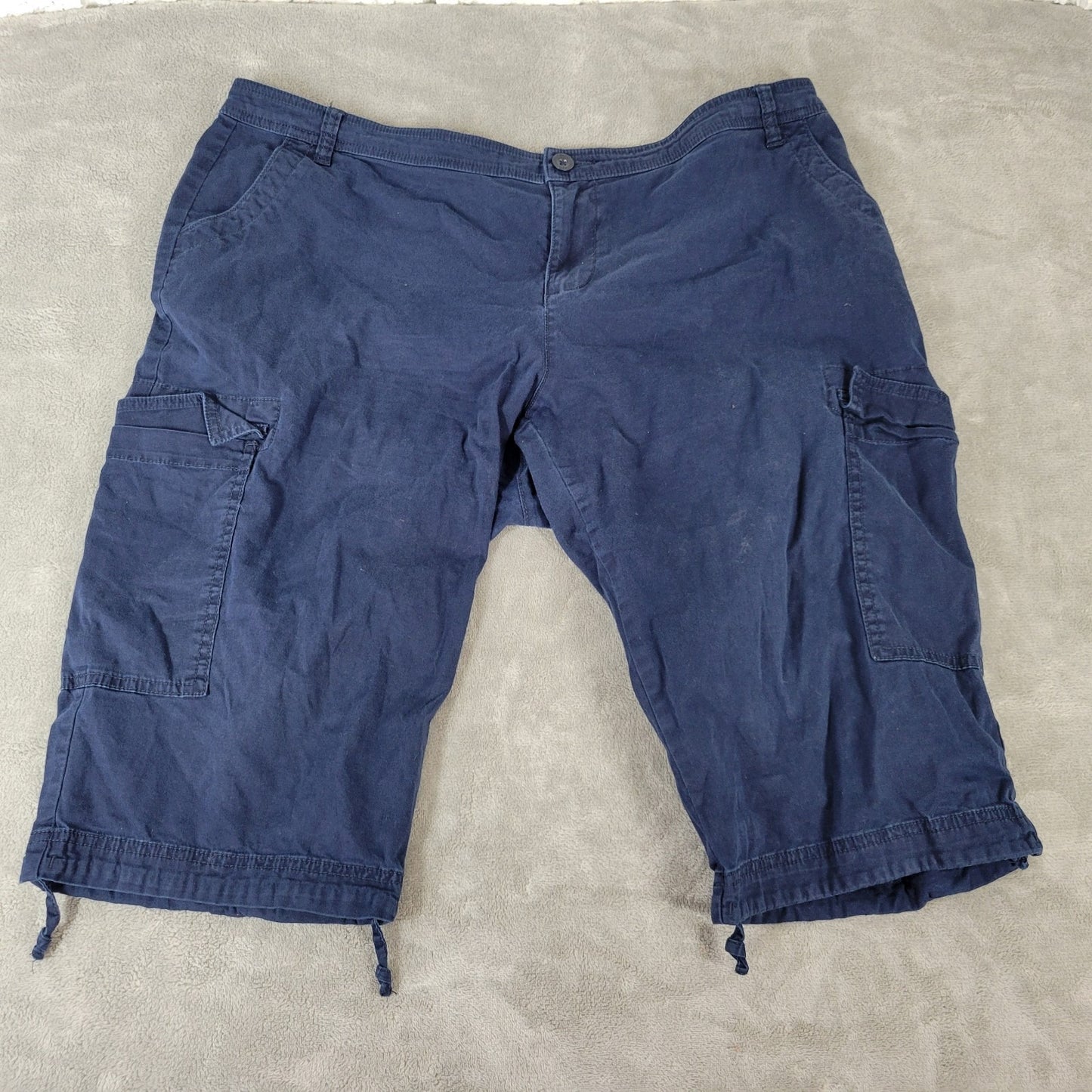 Chaps Womens Pants 16W Plus Cargo Capri Blue Zip Fly Lightweight Cotton Blend