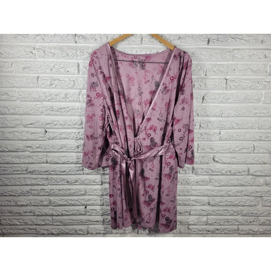Apt 9 Intimates Womens Robe XXL Plus 3/4 Sleeve Butterflies Lavender Lightweight