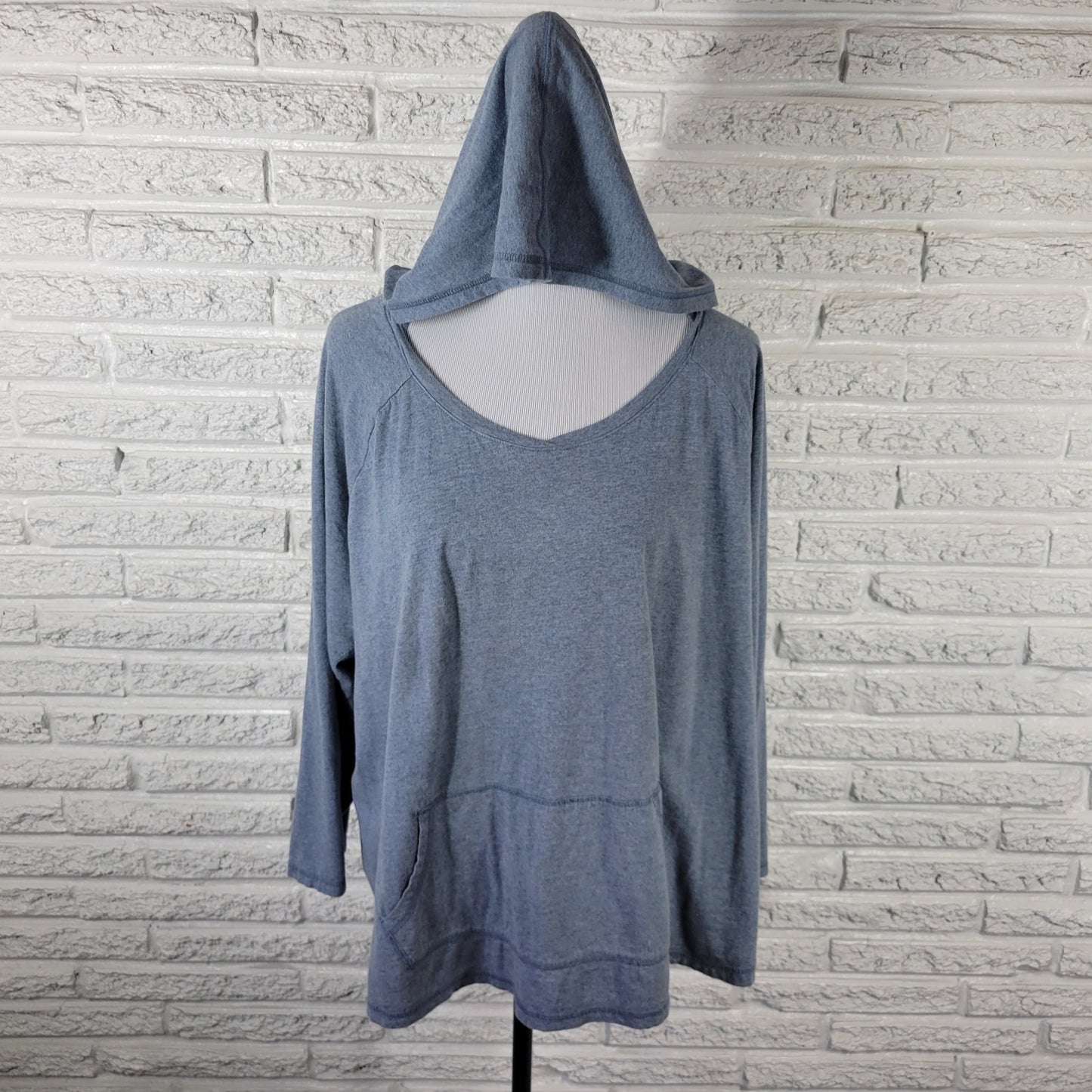 Sonoma Women's Plus Size 2X Blue 100% Cotton T-Shirt Hoodie Roll Tab Sleeve