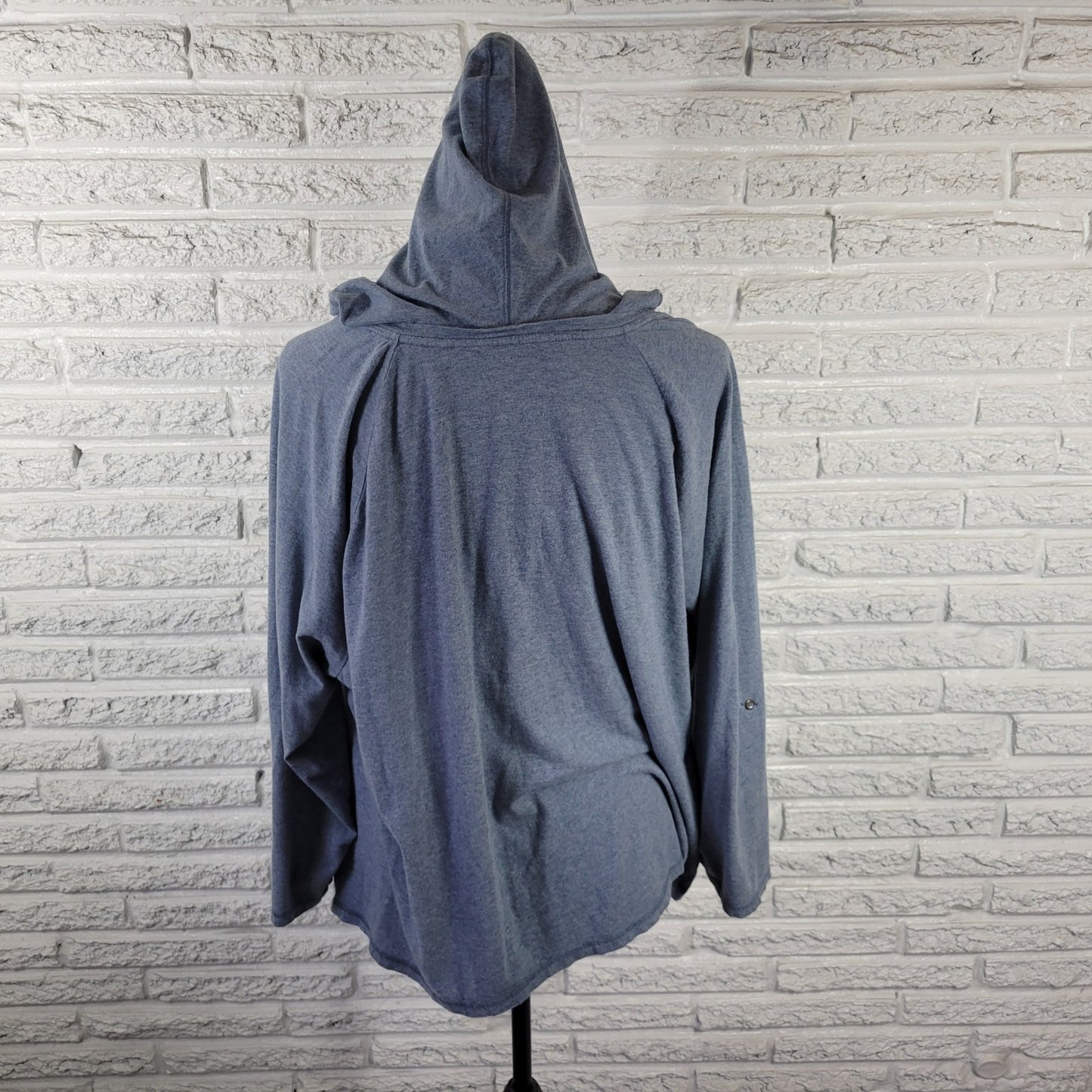 Sonoma Women's Plus Size 2X Blue 100% Cotton T-Shirt Hoodie Roll Tab Sleeve