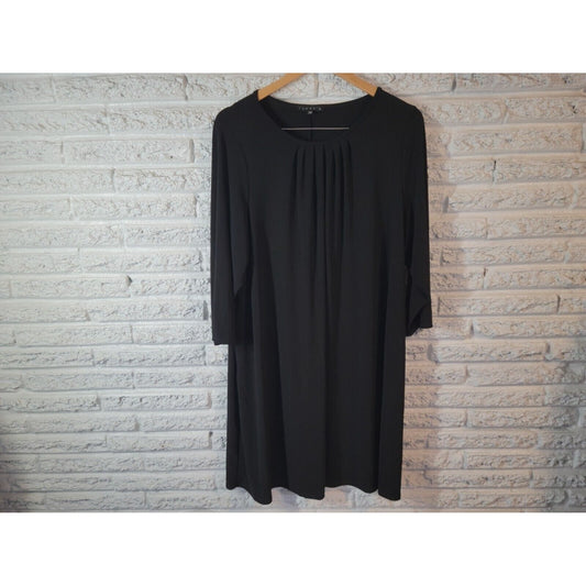 Tiana B Women Dress 2X Shirt Long Sleeve Pleated Black Knee Length Career Casual