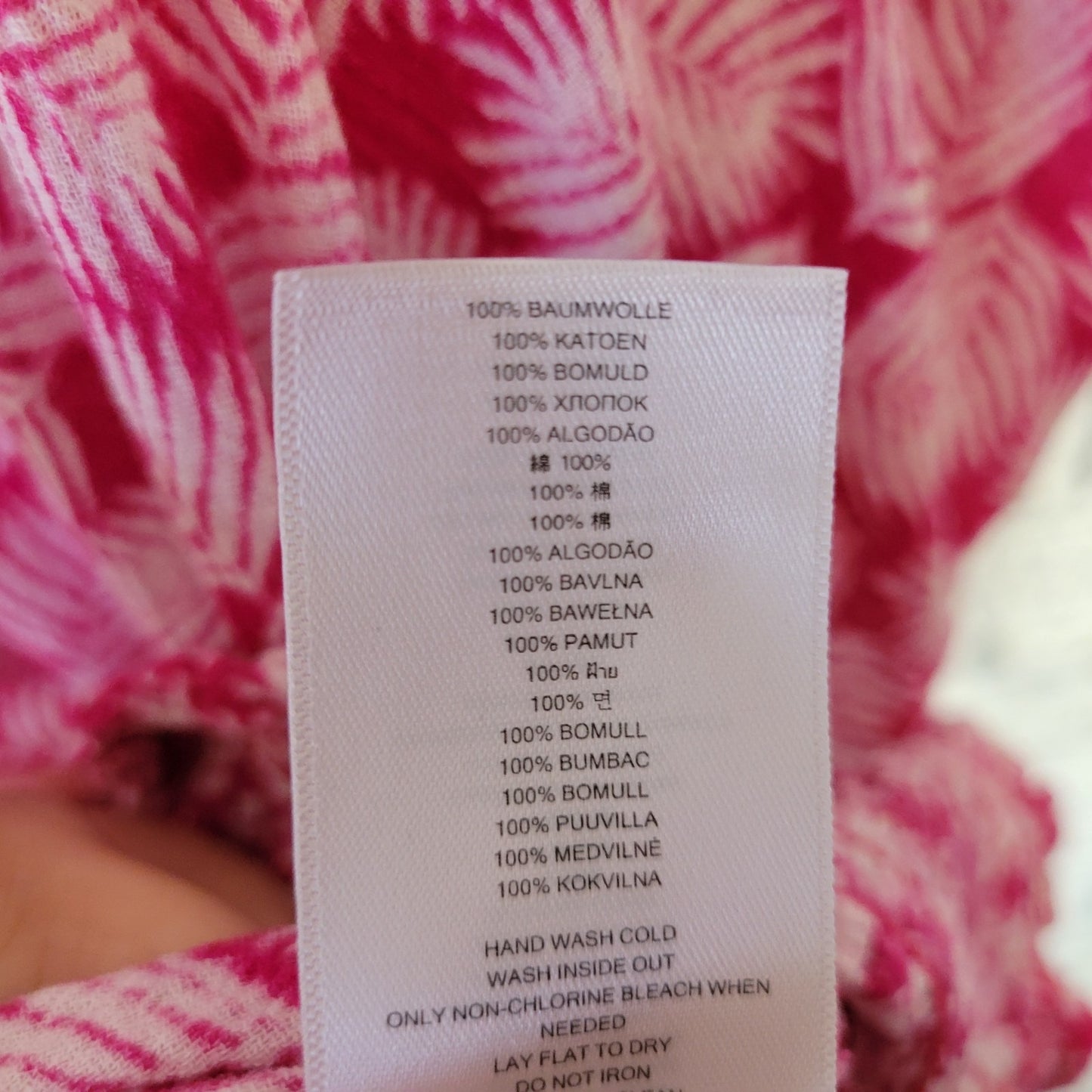Michael Kors 1X Plus Pink White Leaf Peplum Blouse 100% Cotton Boat Neck Frilly
