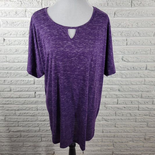 Woman Within Womens Top 1X Plus Tunic Purple Heather Keyhole Poly Blend Comfy