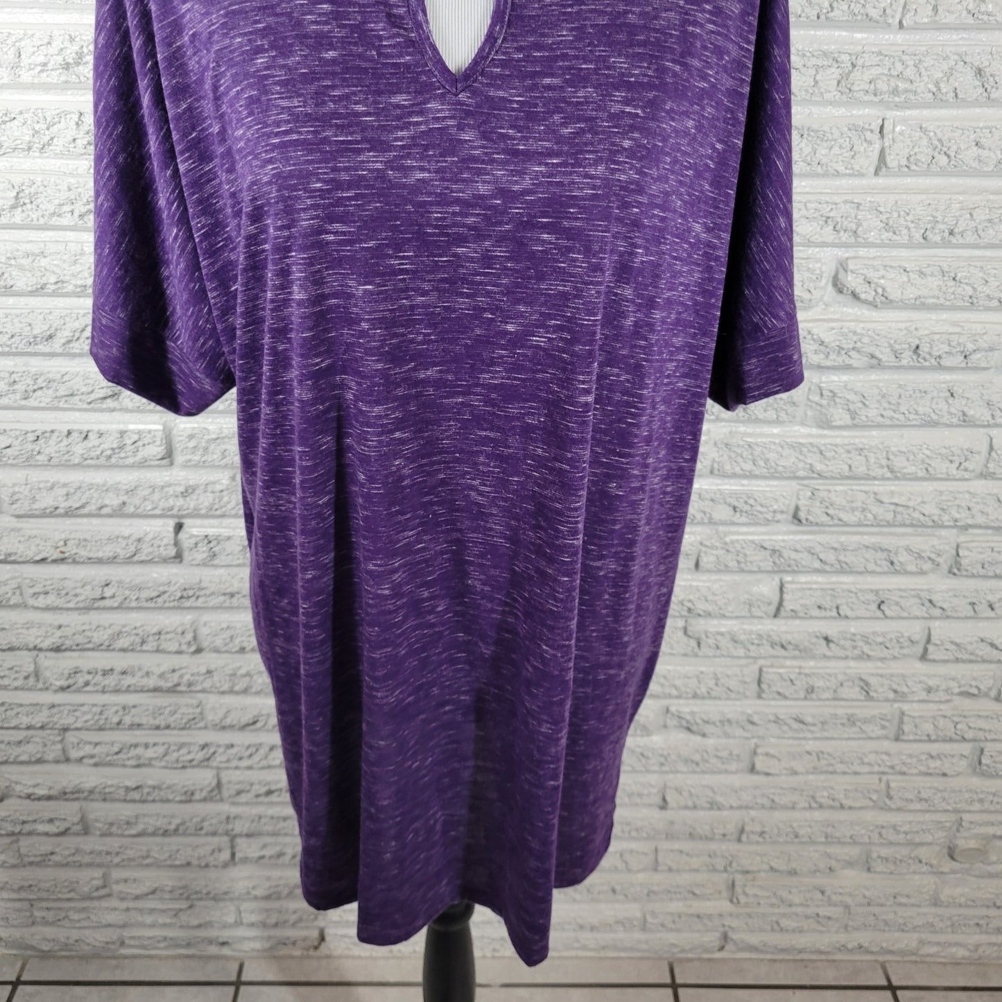 Woman Within Womens Top 1X Plus Tunic Purple Heather Keyhole Poly Blend Comfy