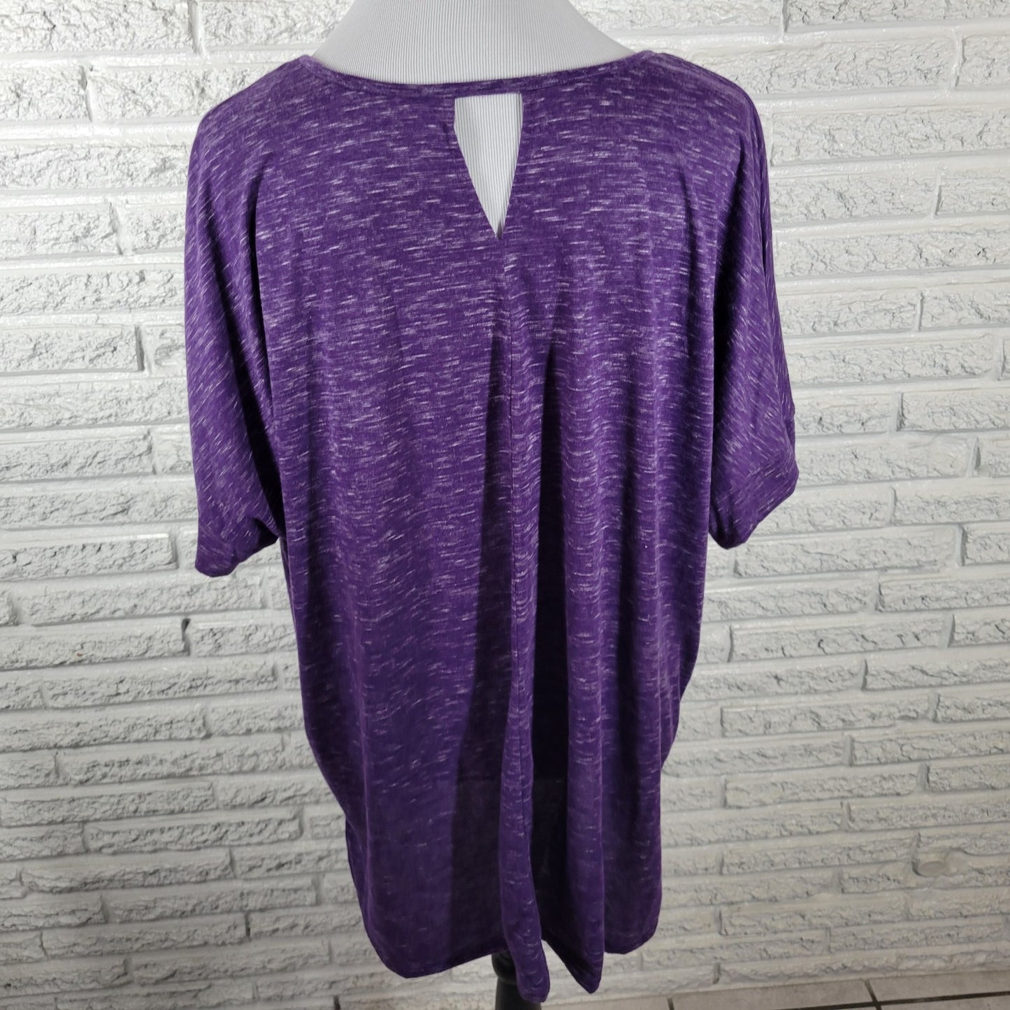 Woman Within Womens Top 1X Plus Tunic Purple Heather Keyhole Poly Blend Comfy