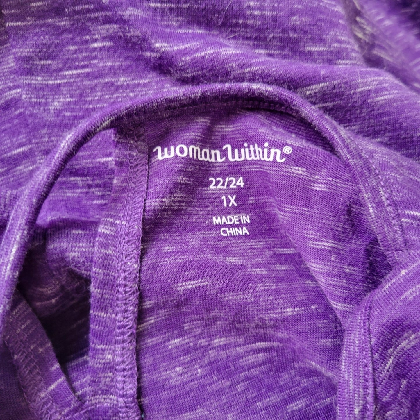 Woman Within Womens Top 1X Plus Tunic Purple Heather Keyhole Poly Blend Comfy