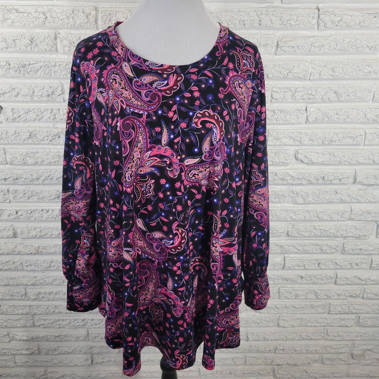 Lane Bryant Womens Top 18 20 Plus Tunic Black Purple Paisley Poly Blend Casual