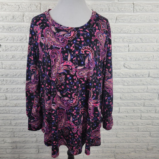 Lane Bryant Womens Top 18 20 Plus Tunic Black Purple Paisley Poly Blend Casual