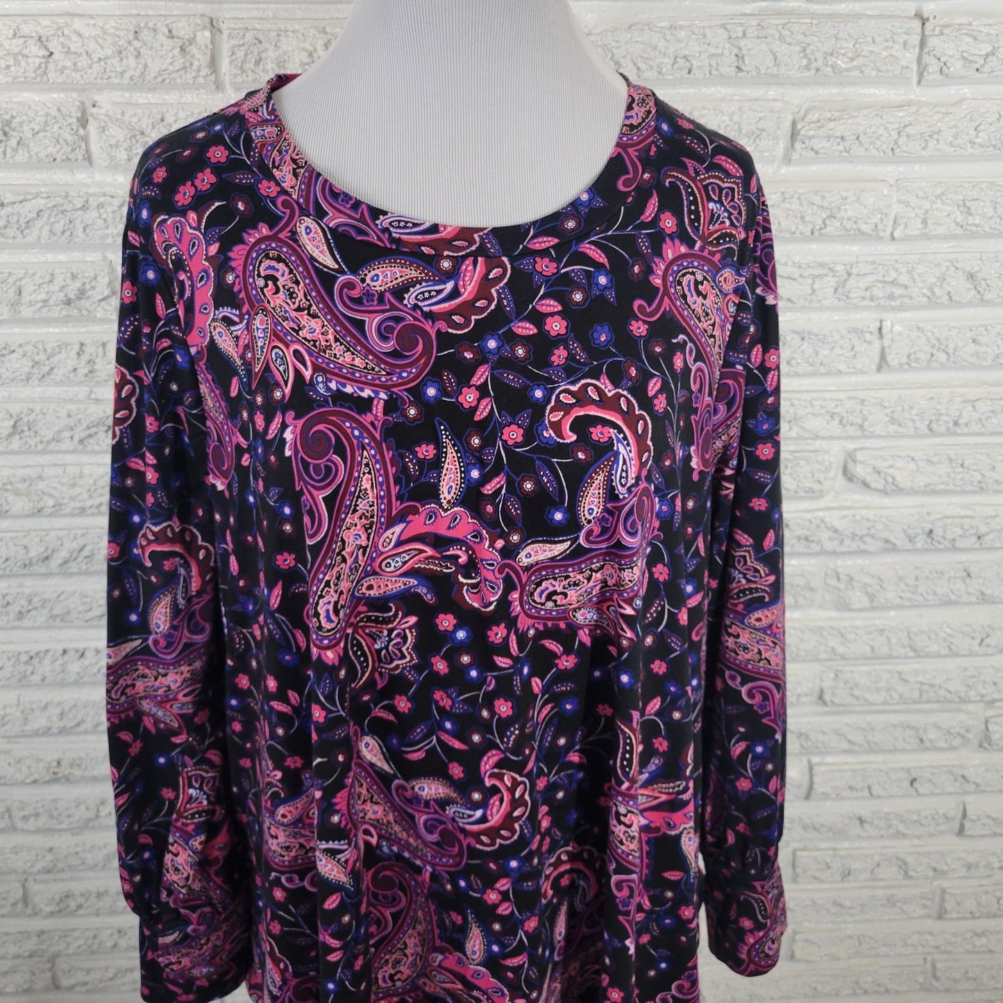 Lane Bryant Womens Top 18 20 Plus Tunic Black Purple Paisley Poly Blend Casual