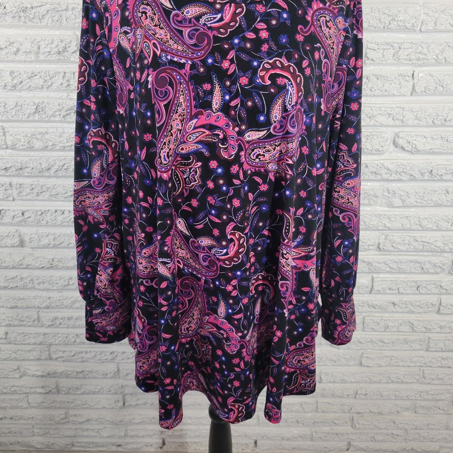 Lane Bryant Womens Top 18 20 Plus Tunic Black Purple Paisley Poly Blend Casual