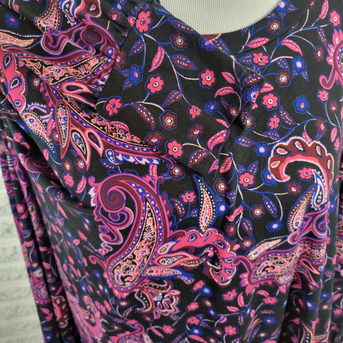 Lane Bryant Womens Top 18 20 Plus Tunic Black Purple Paisley Poly Blend Casual