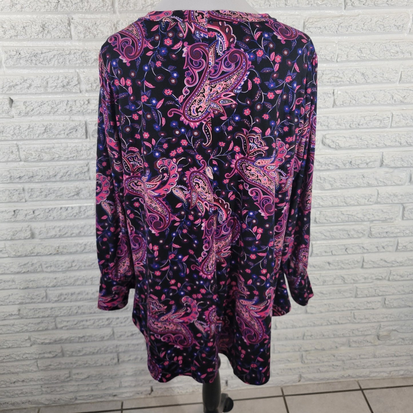 Lane Bryant Womens Top 18 20 Plus Tunic Black Purple Paisley Poly Blend Casual
