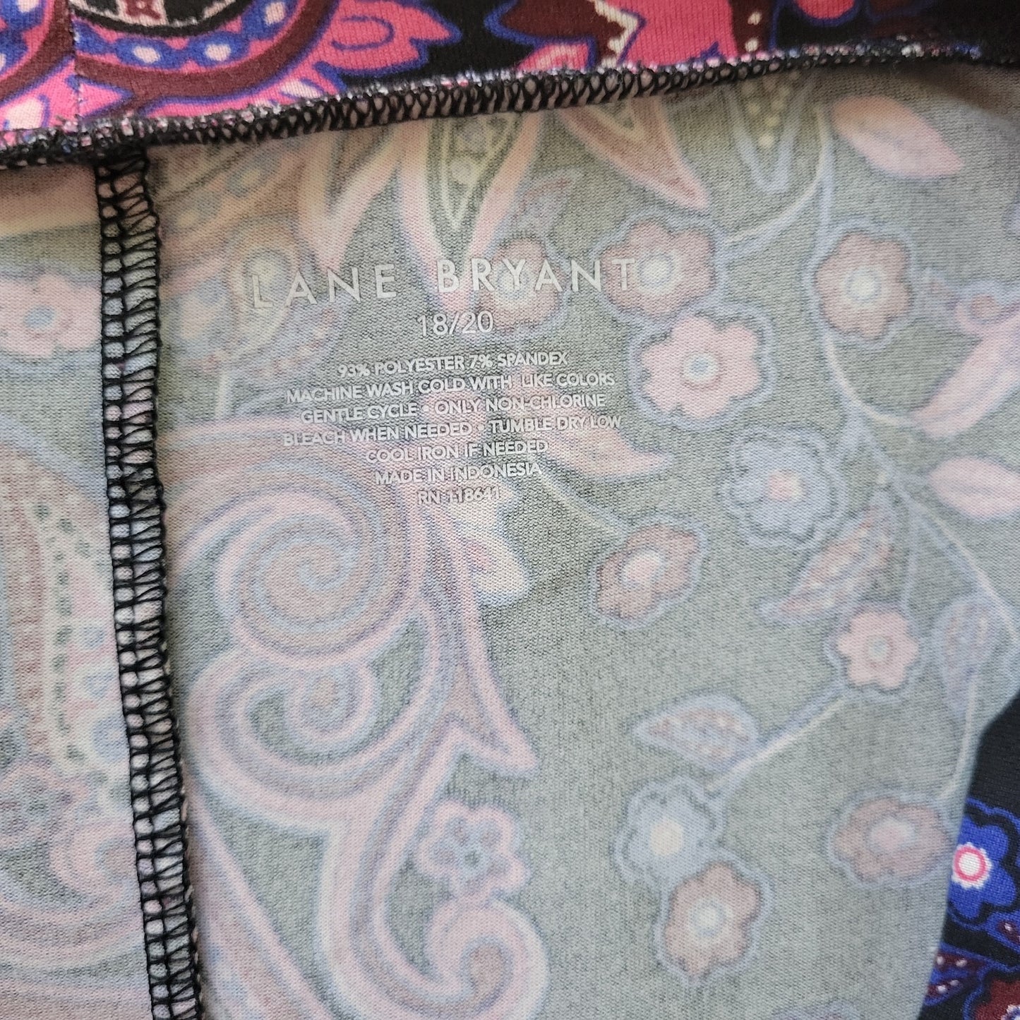 Lane Bryant Womens Top 18 20 Plus Tunic Black Purple Paisley Poly Blend Casual