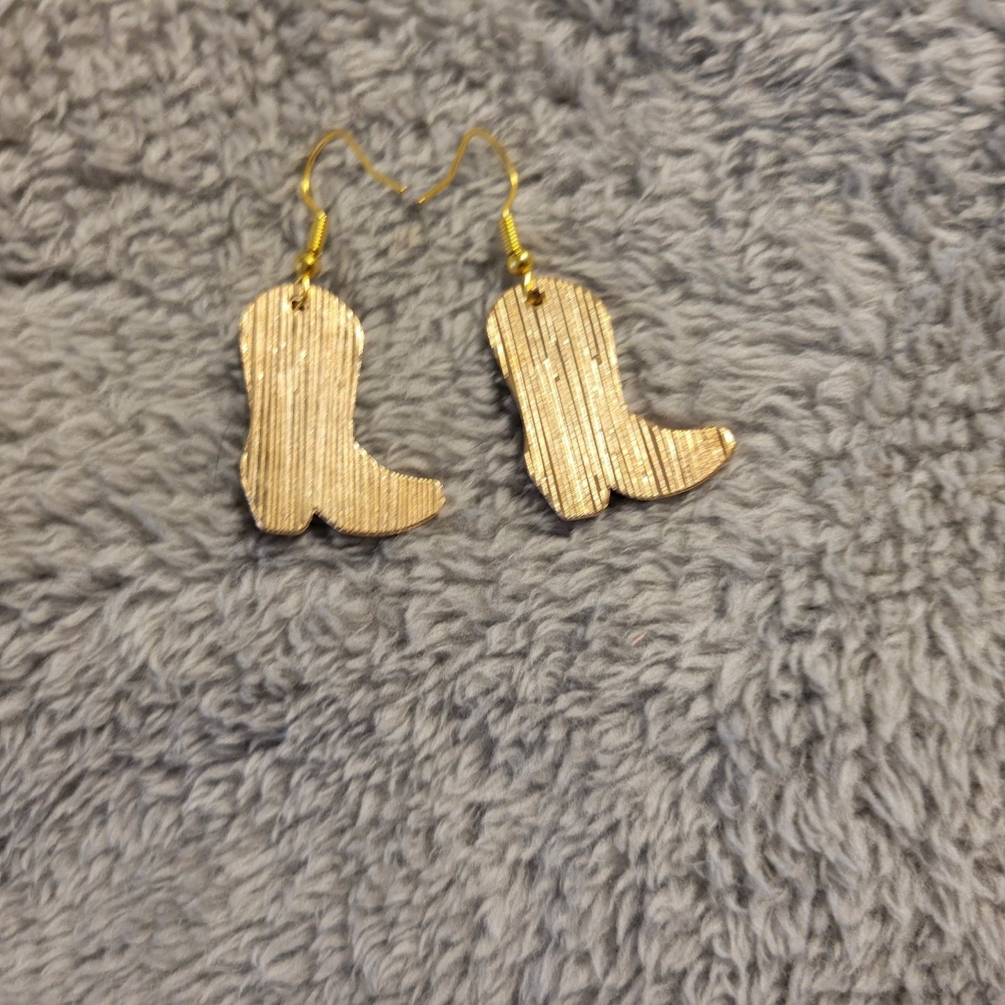 Cowgirl Boot Pink White Cow Print Earrings Gold Tone Western Rodeo Dangle Drop