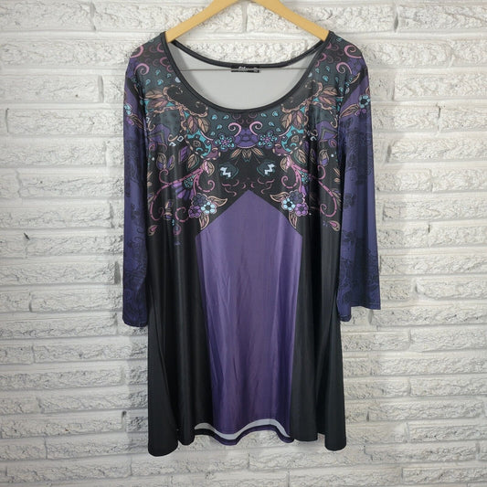 Lily Firmiana Womens Dress 2XL Mini 3/4 Sleeve Purple Floral Poly Blend Slick