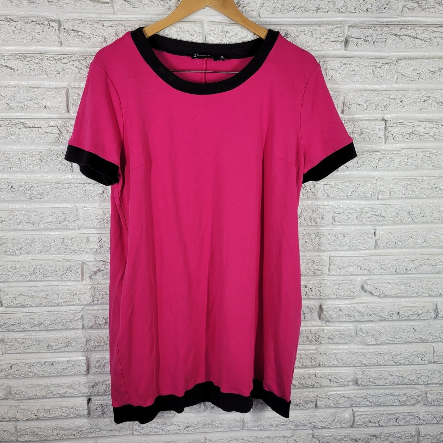 New York & Co Womens XL Pink Cotton Mini Dress Pockets Short Sleeve Stretch