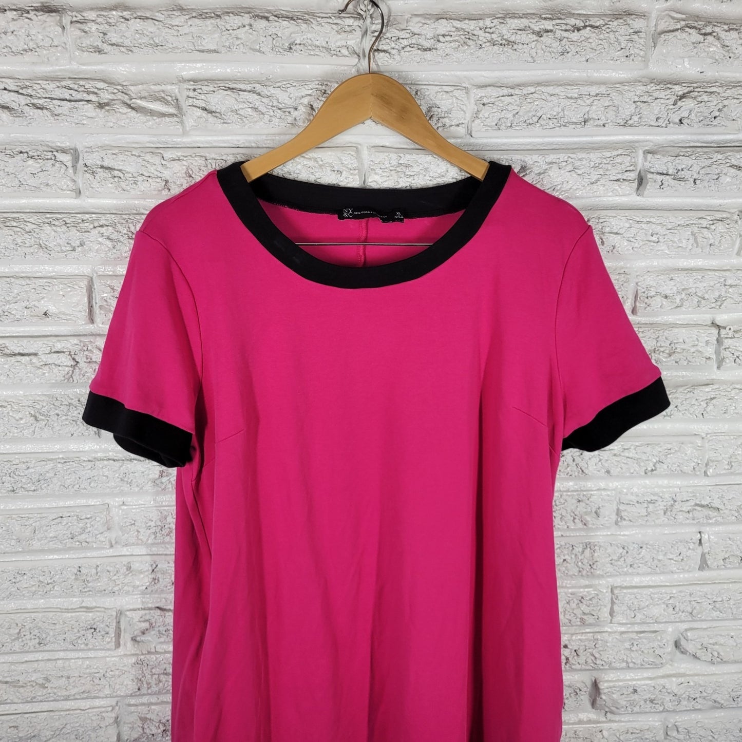 New York & Co Womens XL Pink Cotton Mini Dress Pockets Short Sleeve Stretch